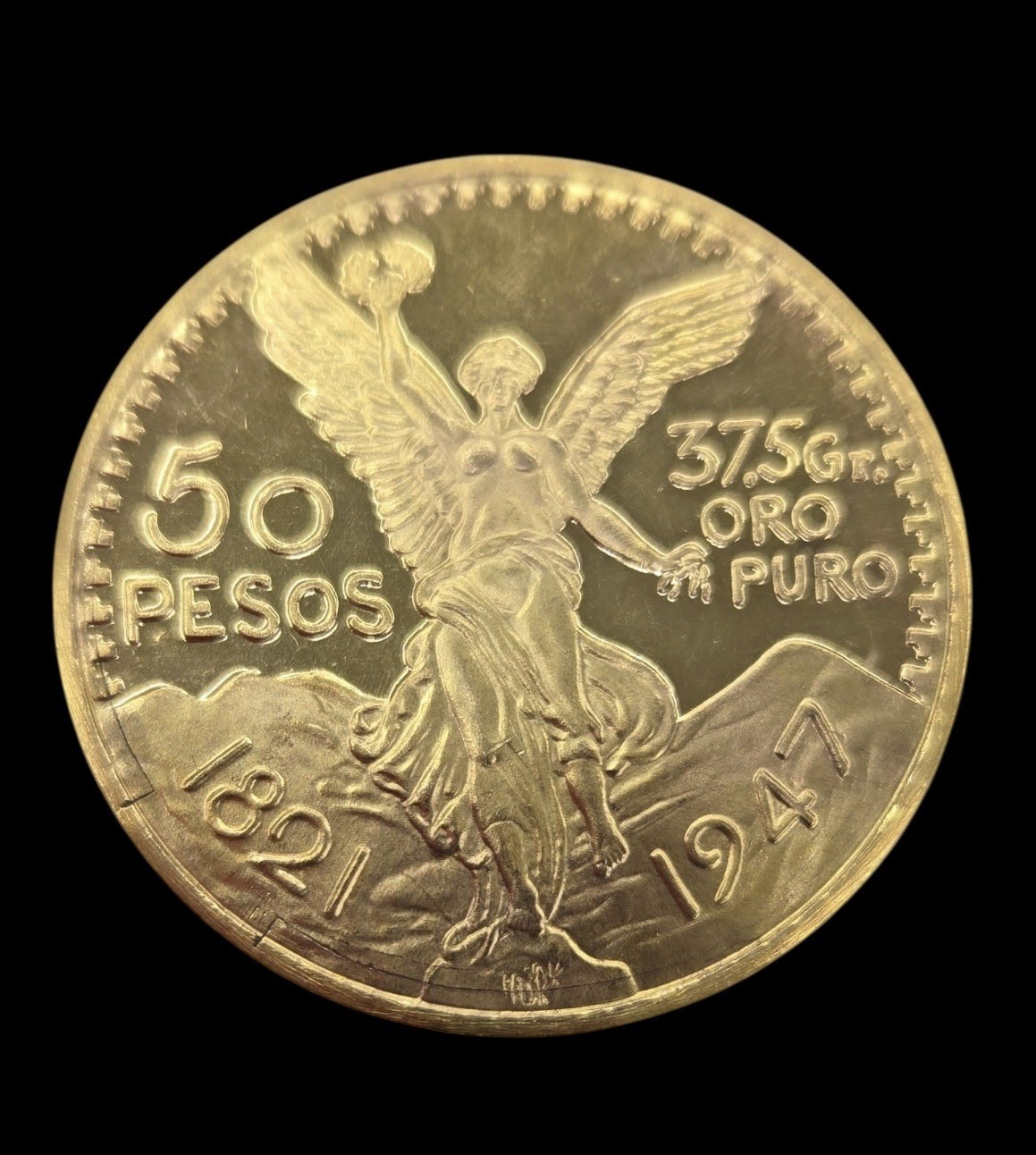 Centenario Coin Custom Solid Yellow 10k Gold 50 Pesos 1947 Mexico Mexican Coin