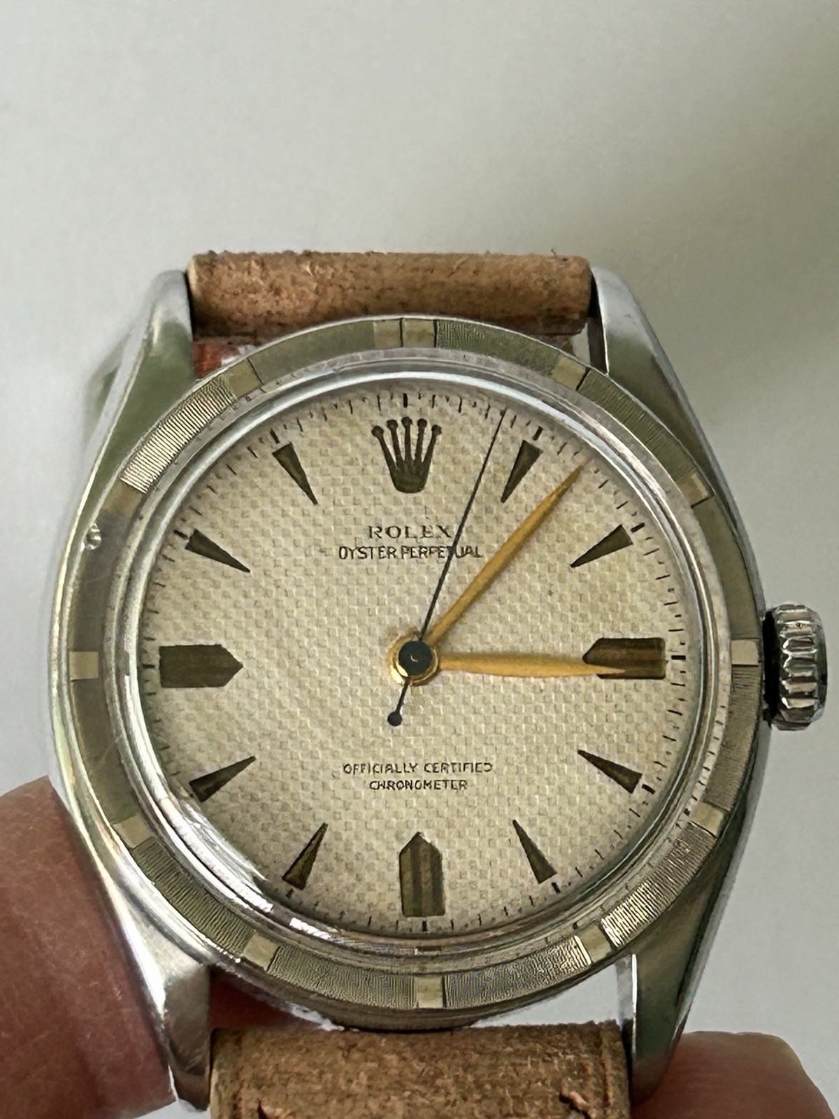 1952 Vintage ROLEX BUBBLEBACK 6103 Honeycomb Waffle dial Rare 2piece 635 Cosc
