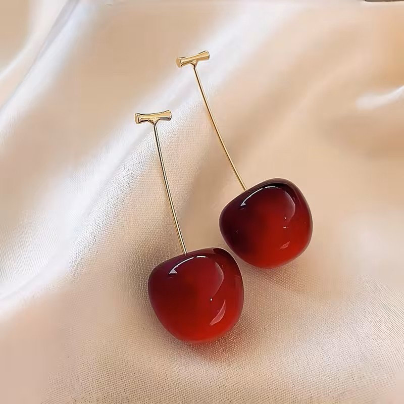 Sweet Red Cherry Dangle Earrings Cute Fruit Drop Statement Fashion Jewelry