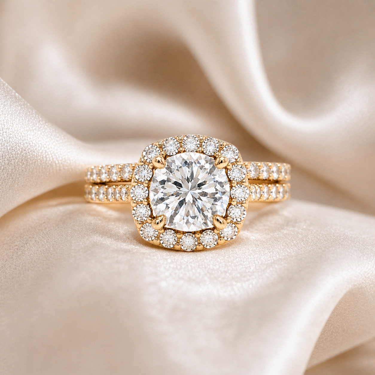 Natural Mined Diamond Halo Semi Mount Ring 14K Yellow Gold | 1.19ct G SI | 8mm R