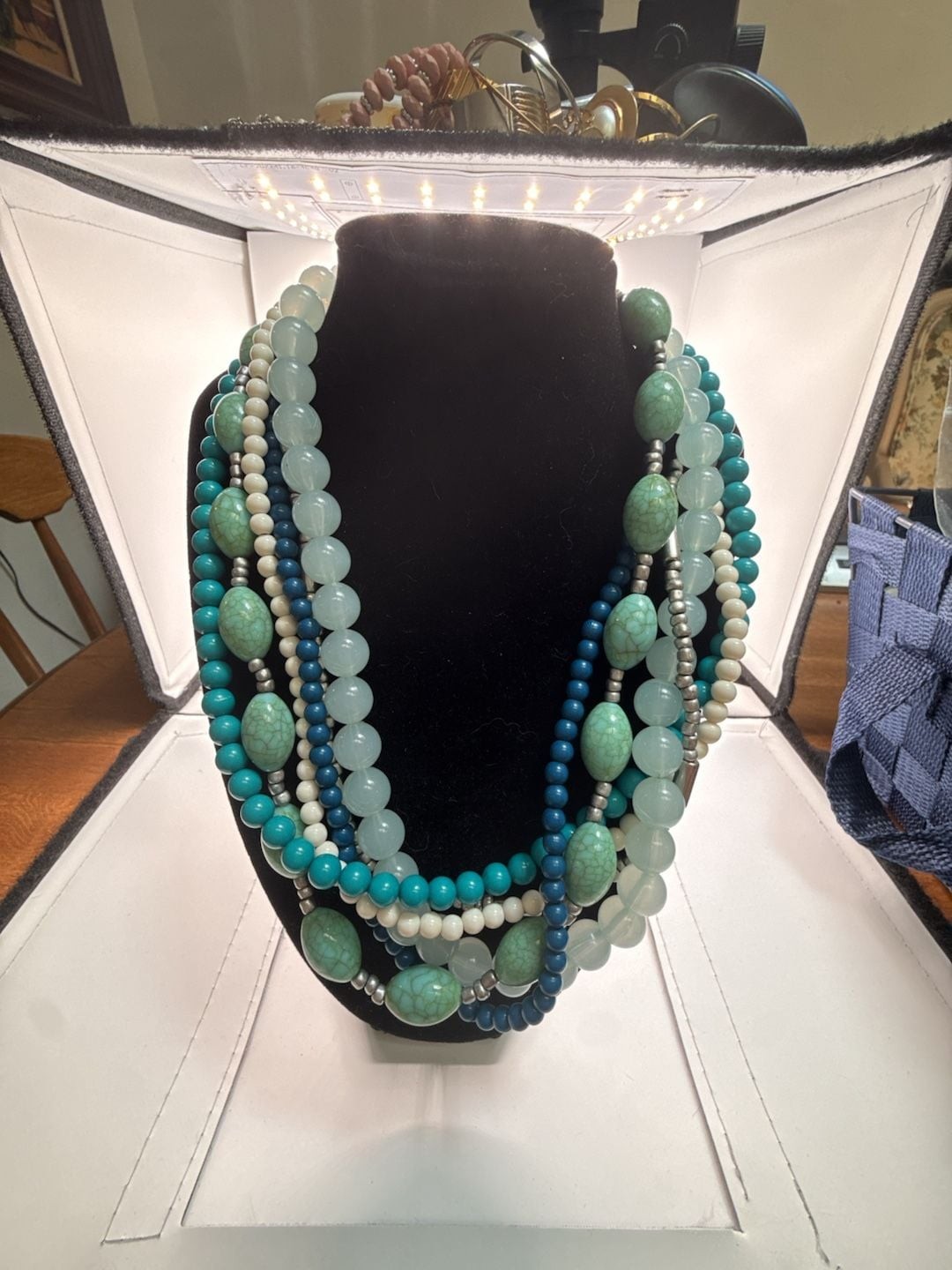 NY & Company Blue and Teal Multi-Strand Statement Beaded Necklace