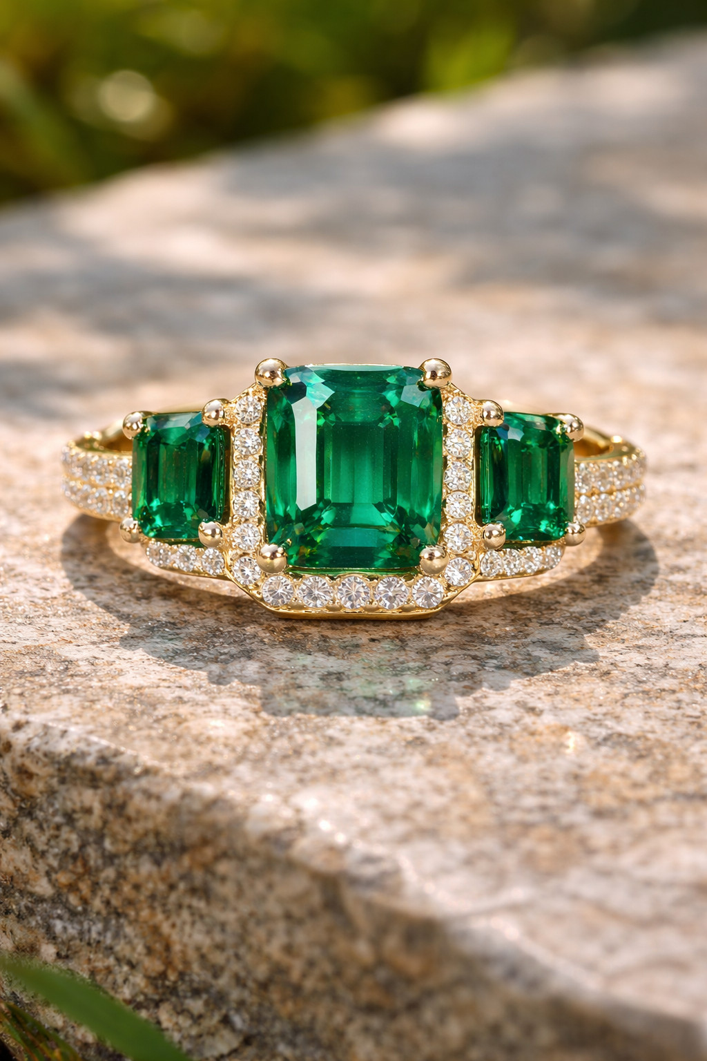 6.50 Ct Emerald Natural Emerald & Diamond Wedding Gift Ring 14K Yellow Gold Sz 7