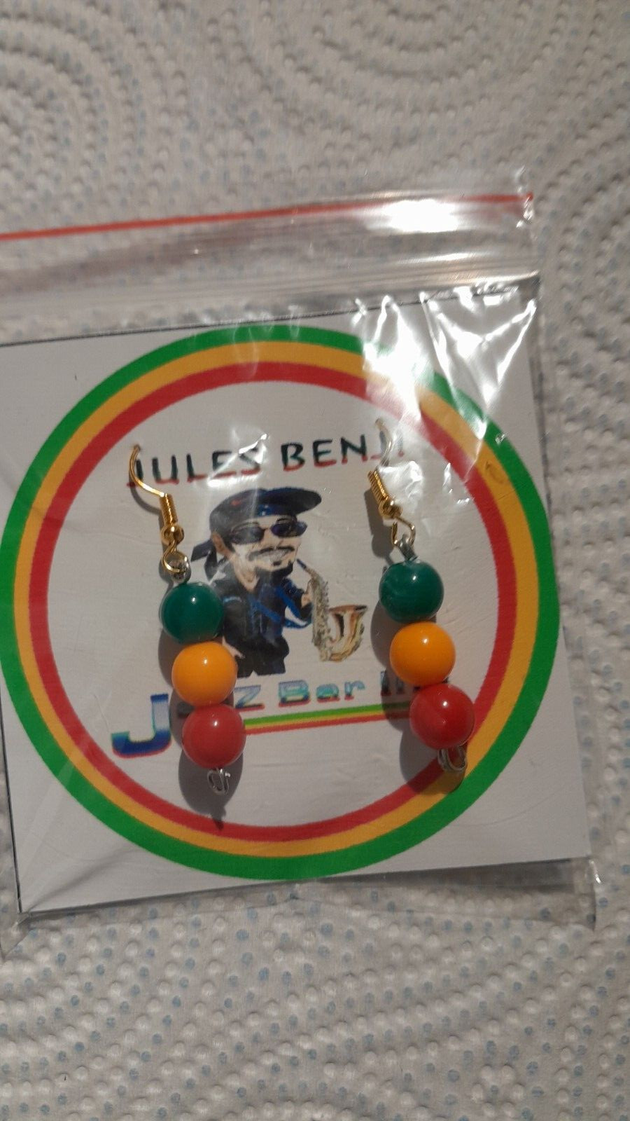 RASTA Beads – Ear Ring / design size 3cm X 1cm approx FREE UK DELIVERY