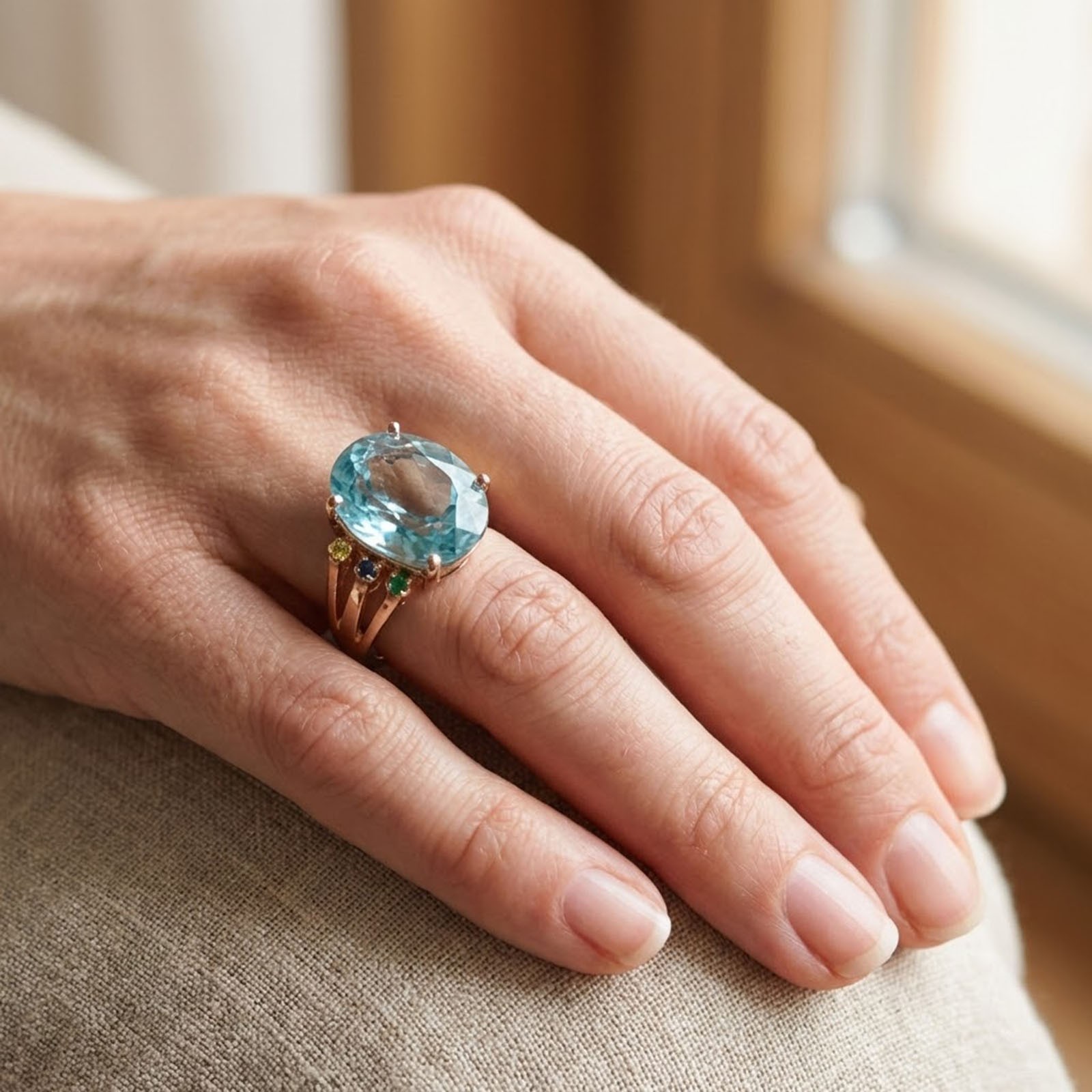 Santa Maria Blue Aquamarine 9.25Ct 925 Sterling Silver Rose Gold Rings Size 6.75