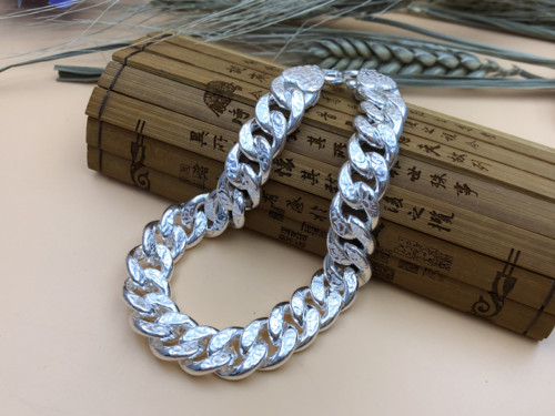 Fine Pure S999 Fine Silver Bracelet Women Men Engrave Curb Link 8mm-16mm