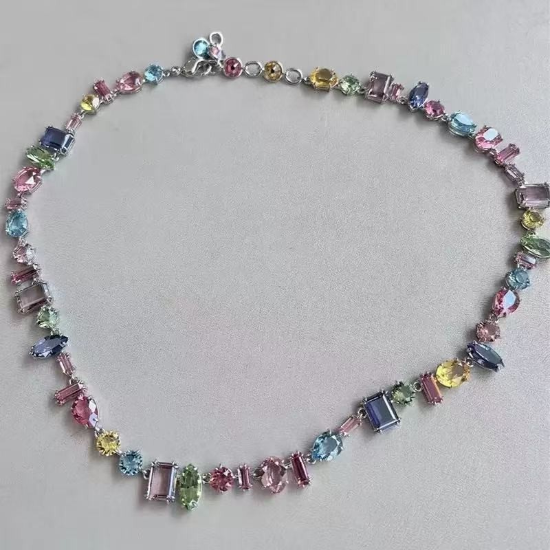 Swarovski Crystal Gema Mix Cut Gemstone Strand Choker Necklace