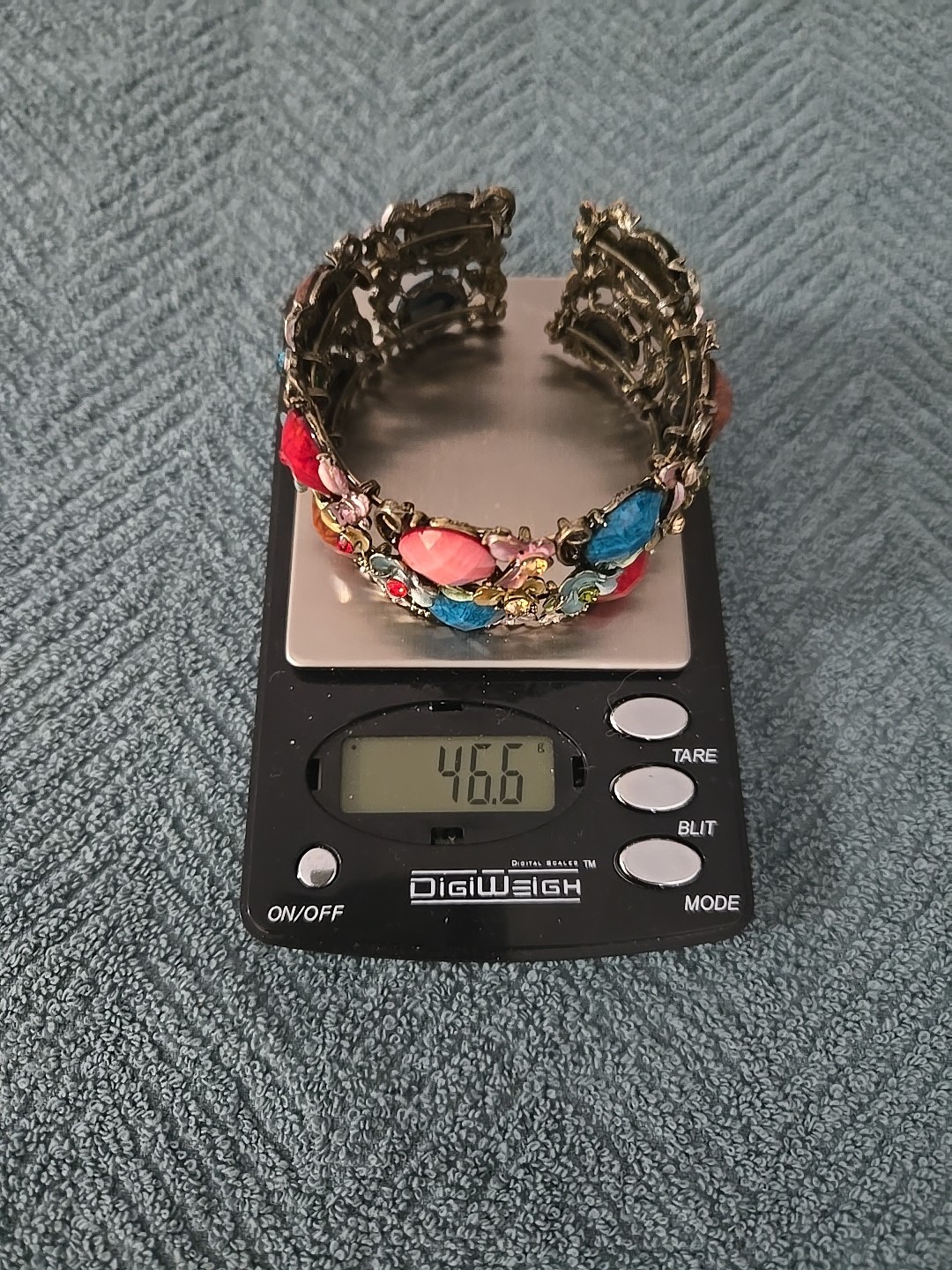 Multicolor Glass Flower Cuff Bracelet, Teardrop Stones, Beaded Charm.