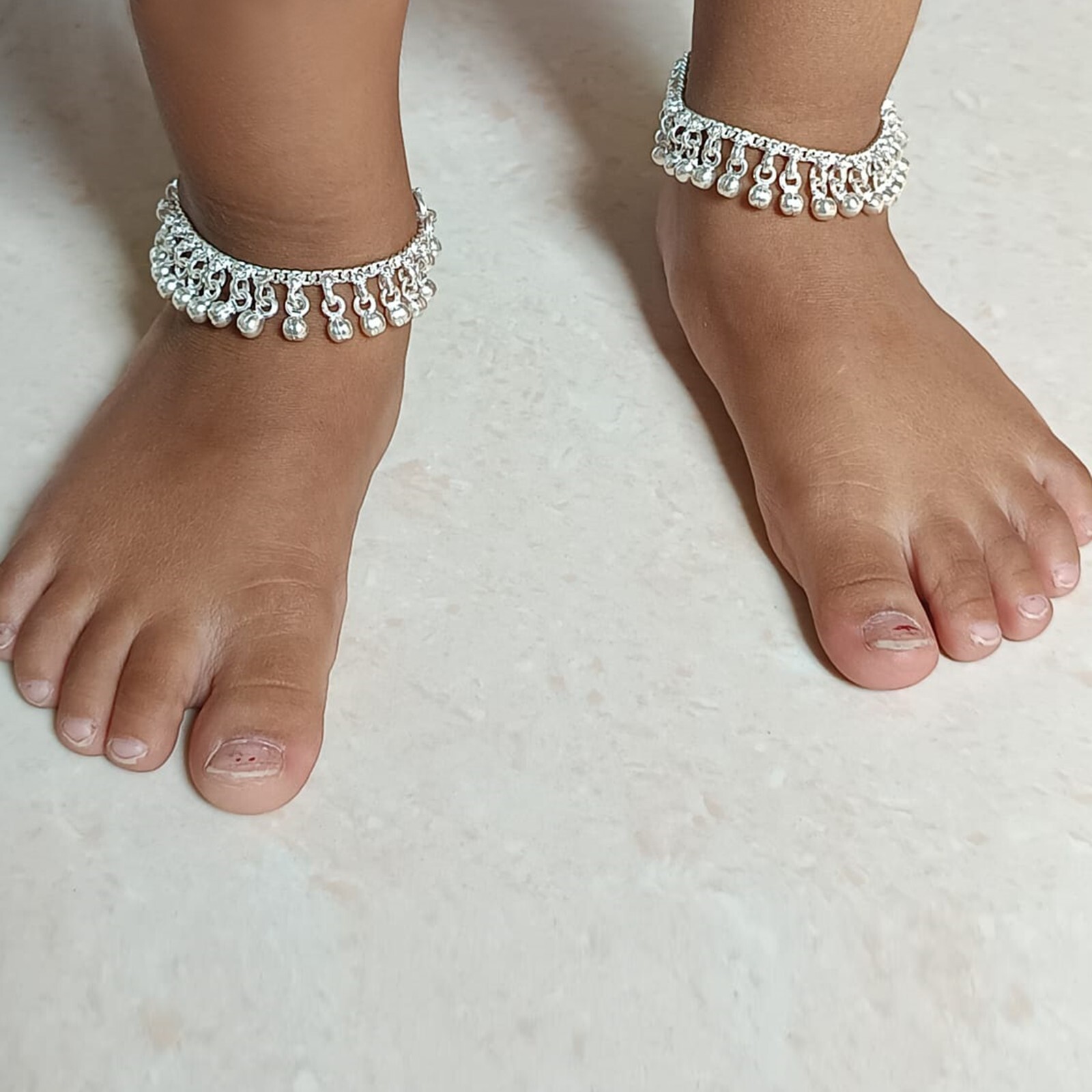 Pure Silver Noisy Jingle Bell Anklet Indian Payal Personalized Kids Jewelry 6.5″