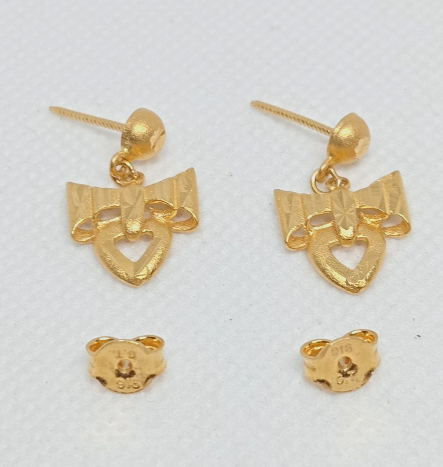 STAMPED 916 (22K) YELLOW GOLD STUD DROP EARRINGS