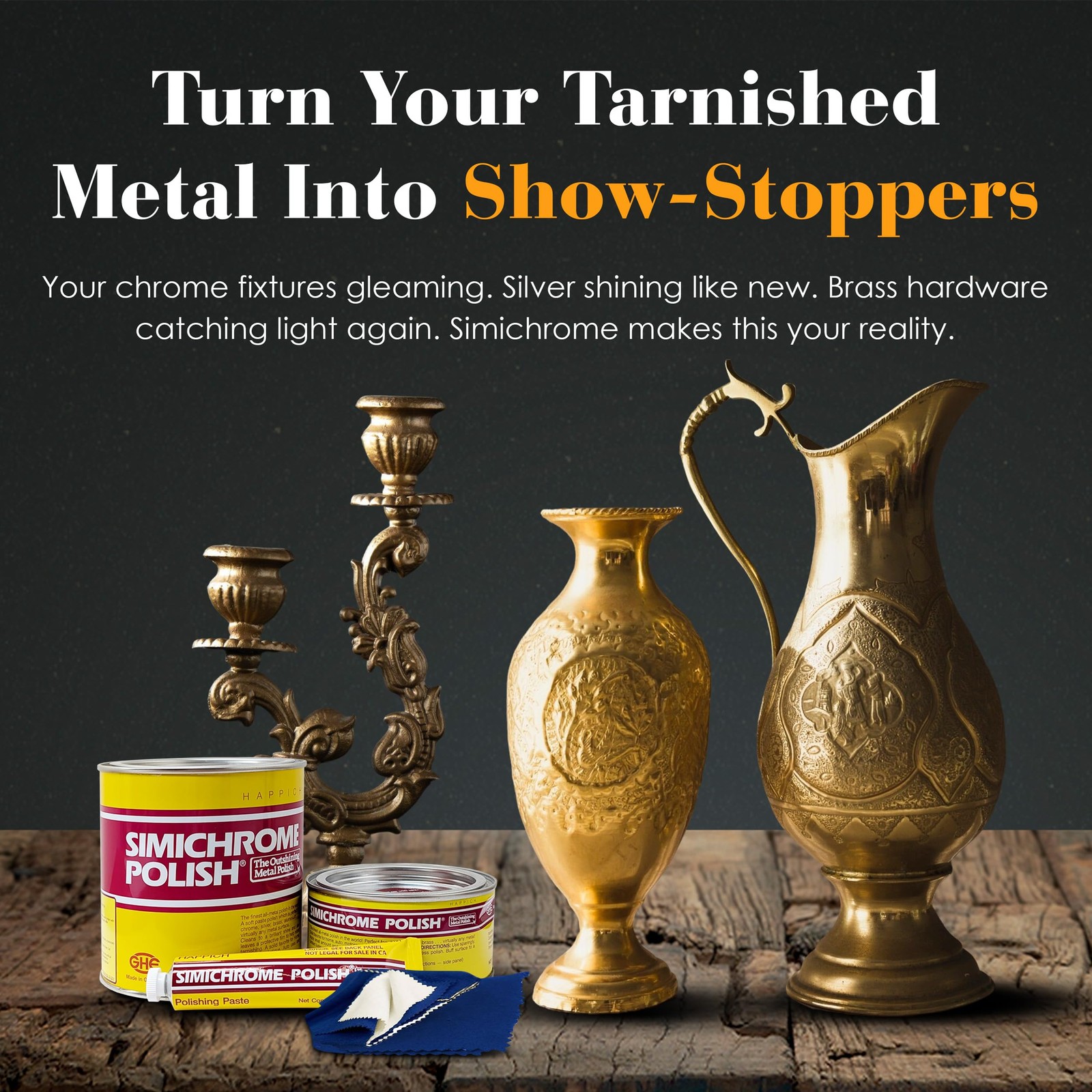 Simichrome Metal Polish 250g with Cloth – Restore Shine on Chrome, Aluminum,