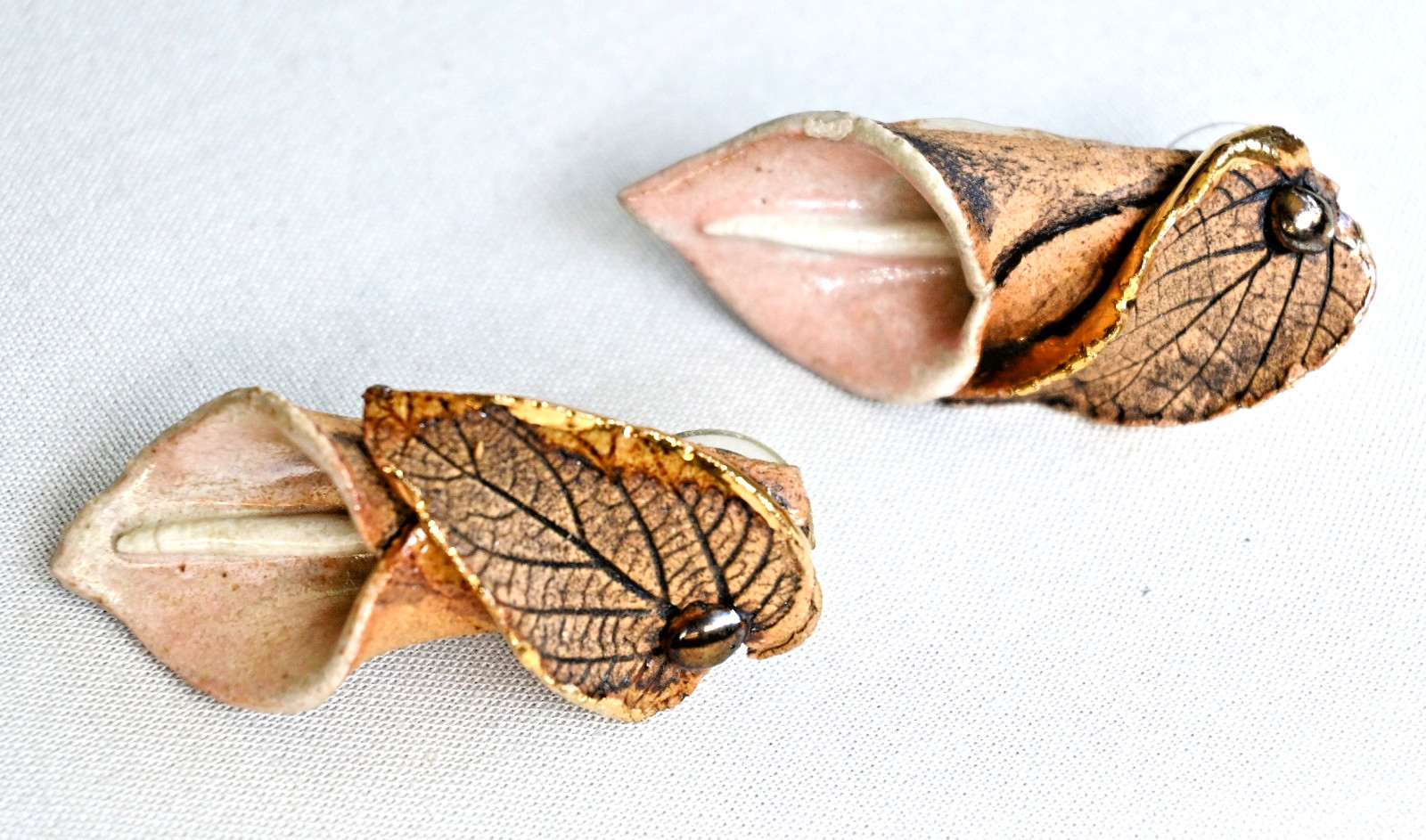 Fired Fantasies Floral Handmade Ceramic Flower Peace Lily Handcrafted Earrings