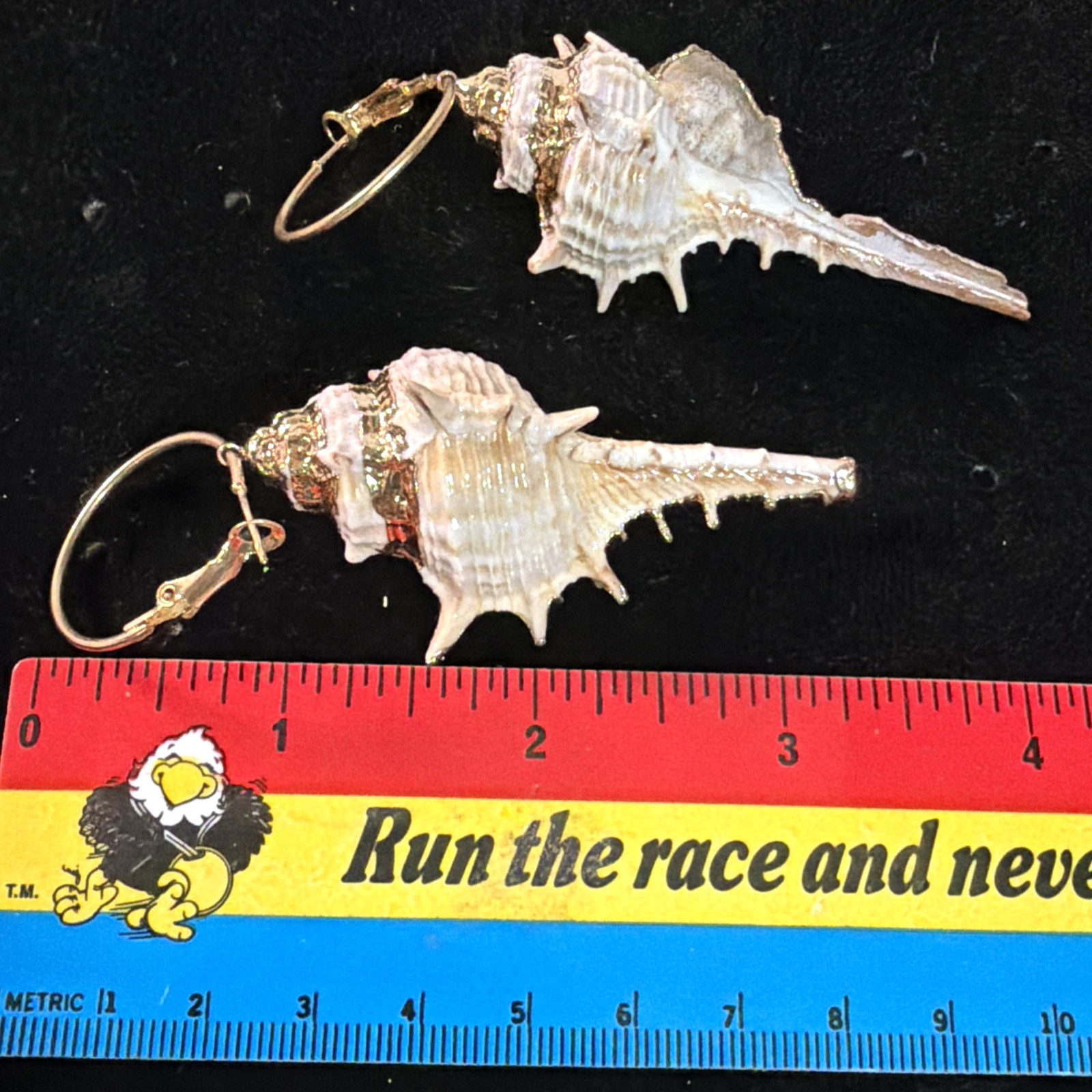 Conch Shell Hoop Dangle Gold Tone Earrings Pierced 3.5 In. Gold Accent