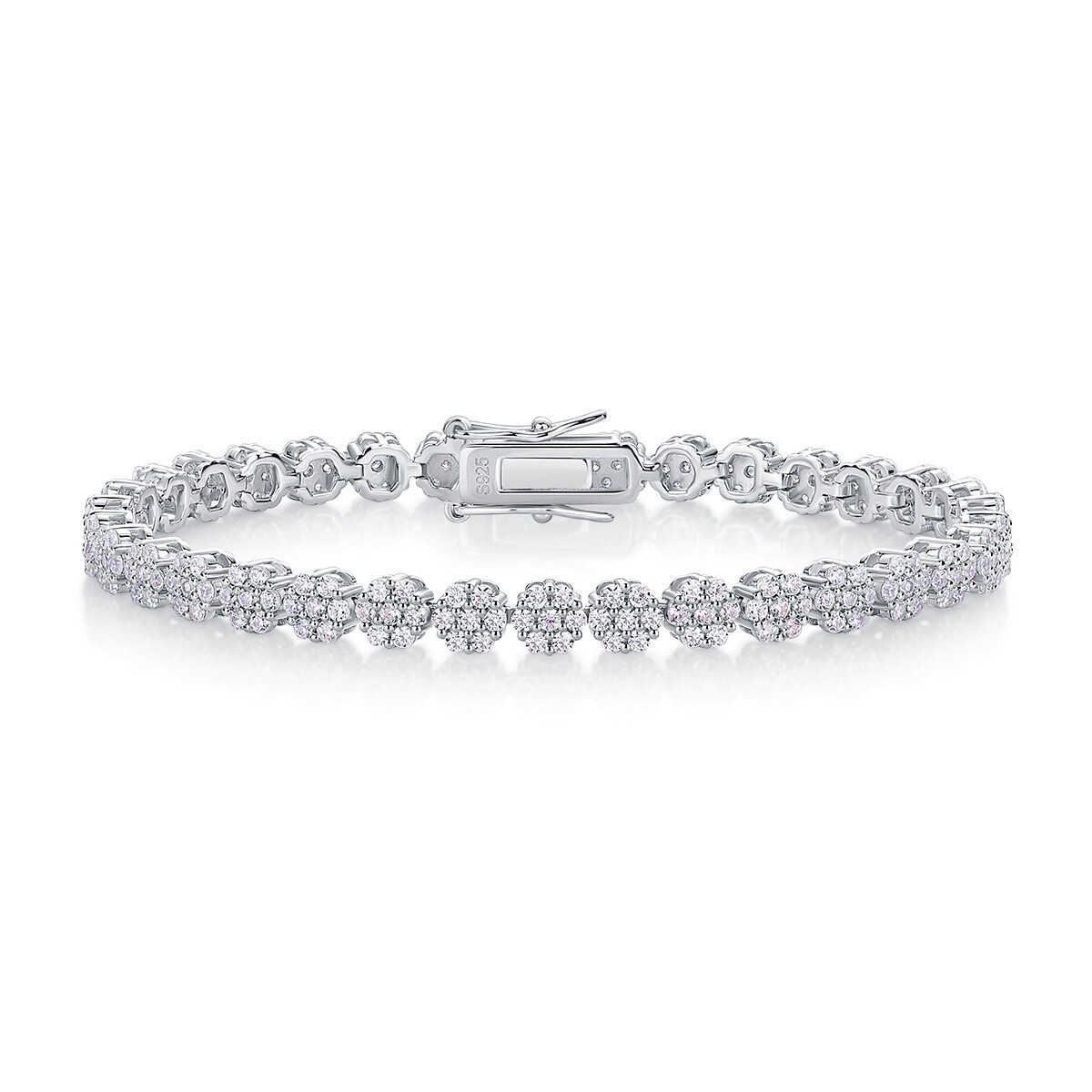 Elegant Moissanite Flower Tennis Chain Bracelet Women 925 Silver Passes Tester
