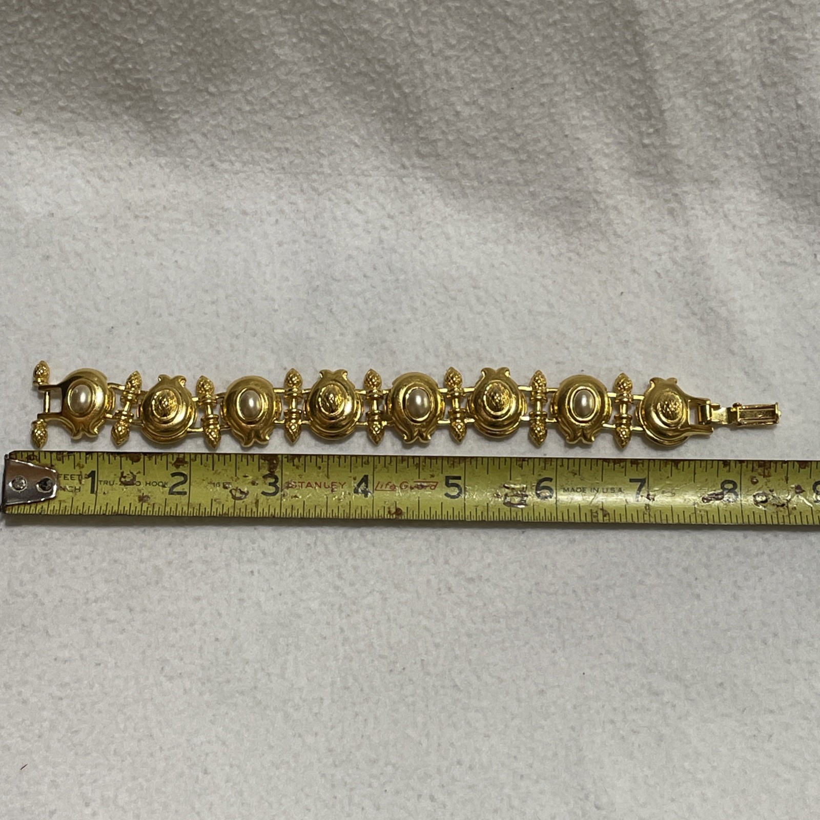 Vintage Fendi Faux Pearl Gold Tone Link Bracelet