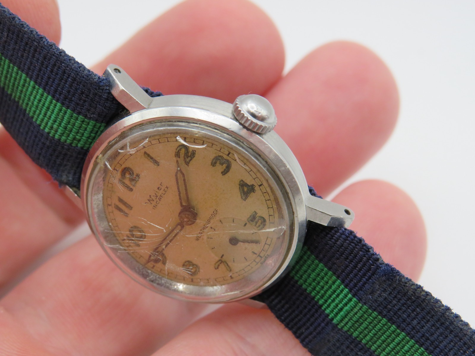 Vintage men’s military wristwatch Wyler Incaflex Waterproof running