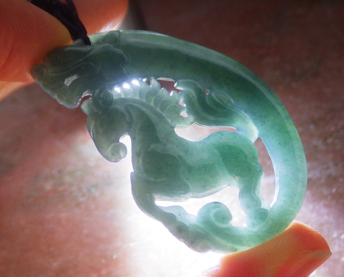 Video Certified Green Natural A Jade jadeite Pendant Dragon Horse 龙马 130022 VS