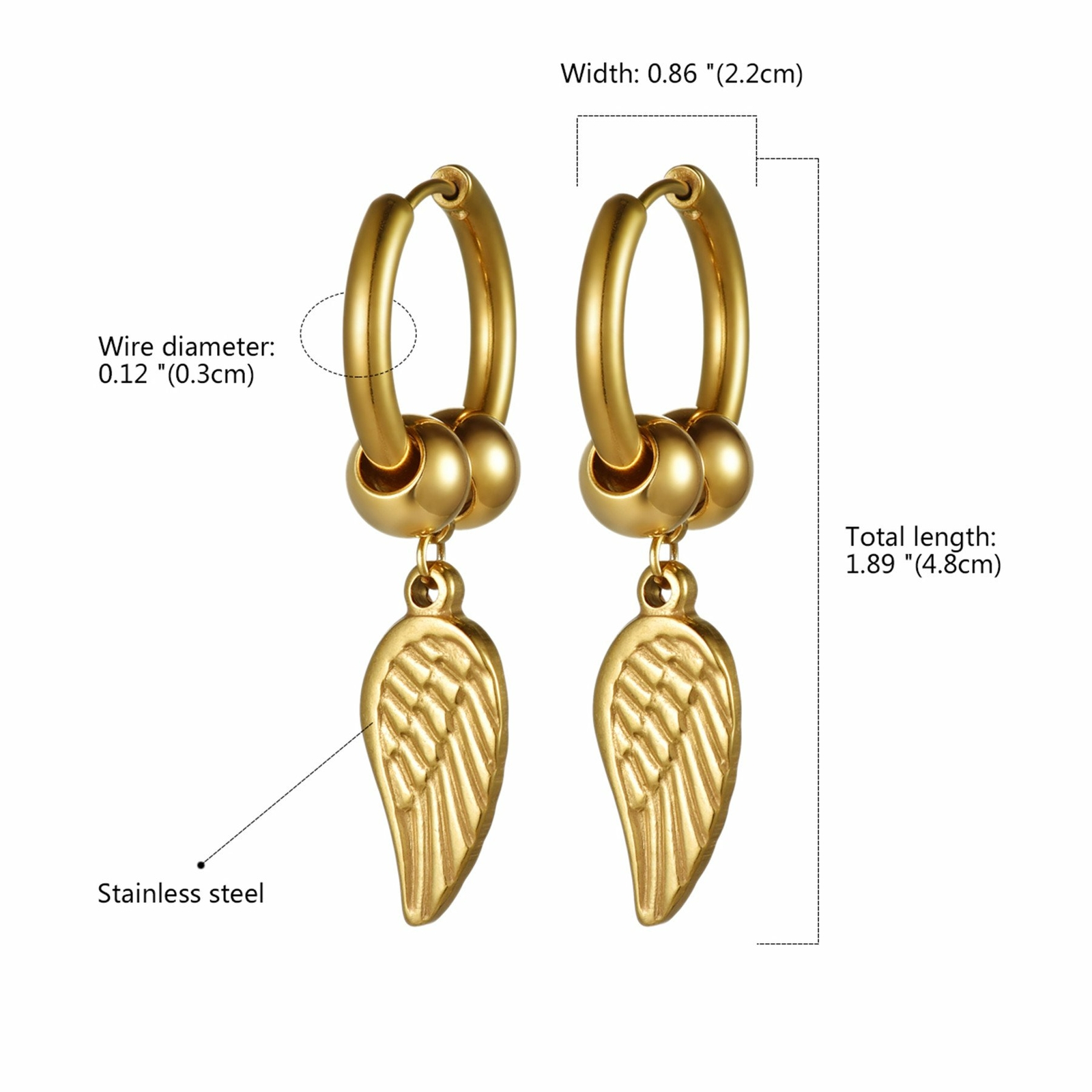 Unisex Stainless Steel Feather Drop Dangle Hoop Huggie Stud Earrings Mens Womens