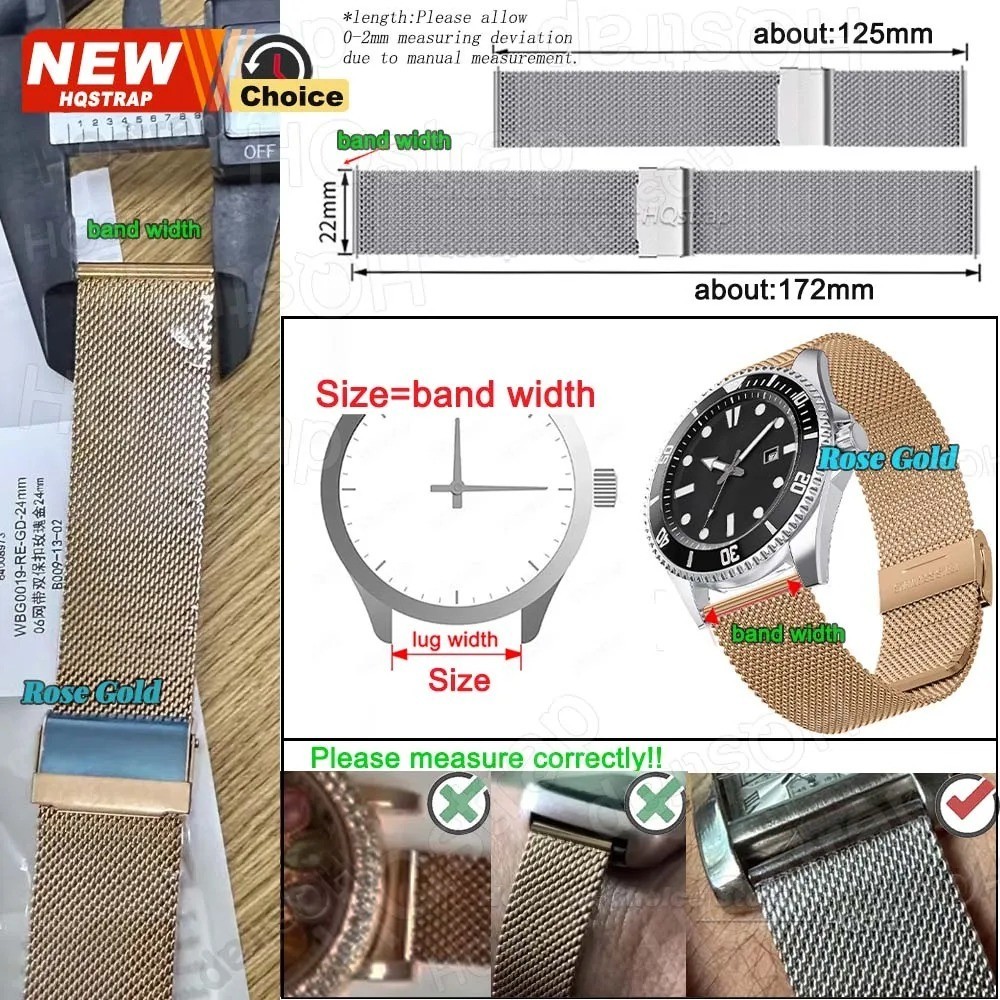 12–24mm Stainless Steel Mesh Metal Watch Strap Band Unisex