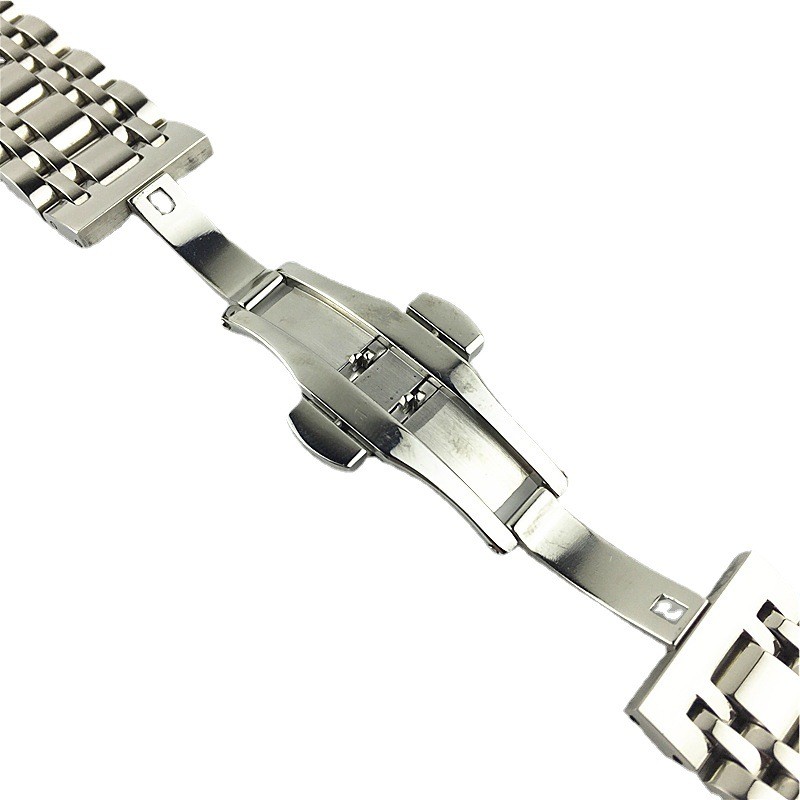 High End 7 Bead Stainless Steel Solid Watch Band Strap 14mm-26mm Butterfly Clasp
