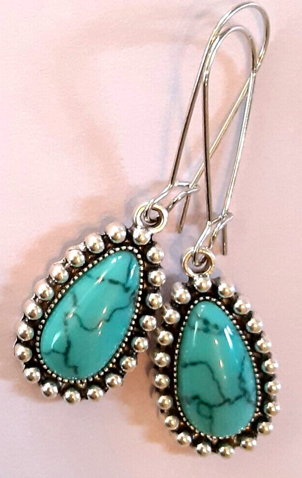 Simulated BLUE TURQUOISE TEARDROP earring SP KIDNEY WIRE K2TA