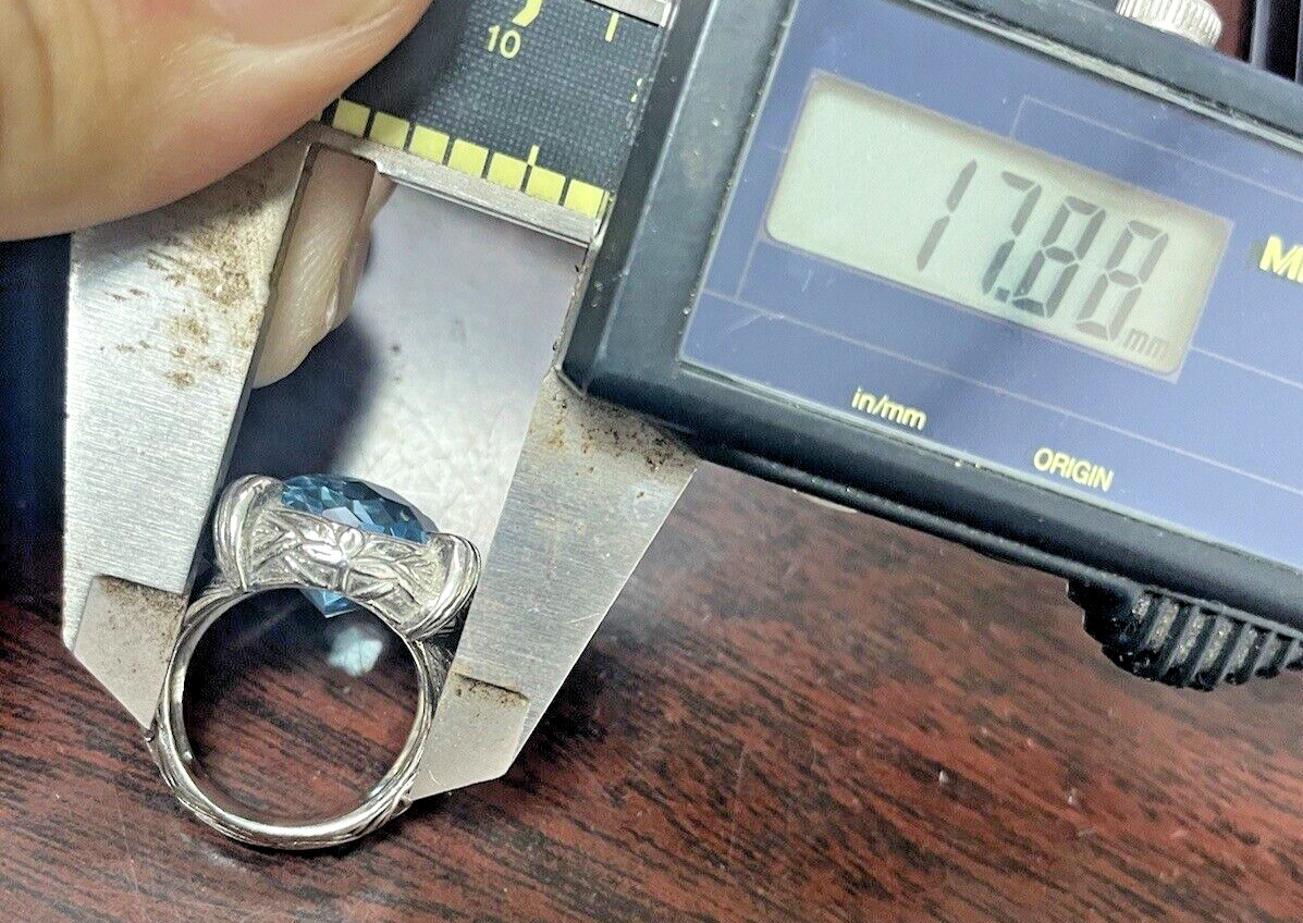 Stephen Dweck Faceted Blue Topaz Ring in Engraved Sterling Silver