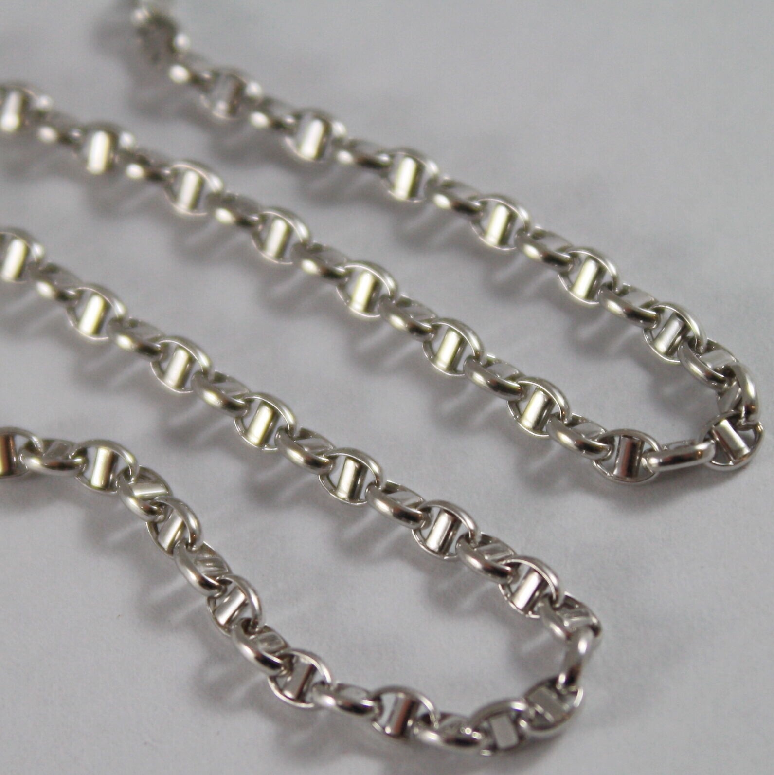 18K WHITE GOLD CHAIN NECKLACE SAILOR’S OVAL NAVY LINK 23.62 IN. MADE IN ITALY