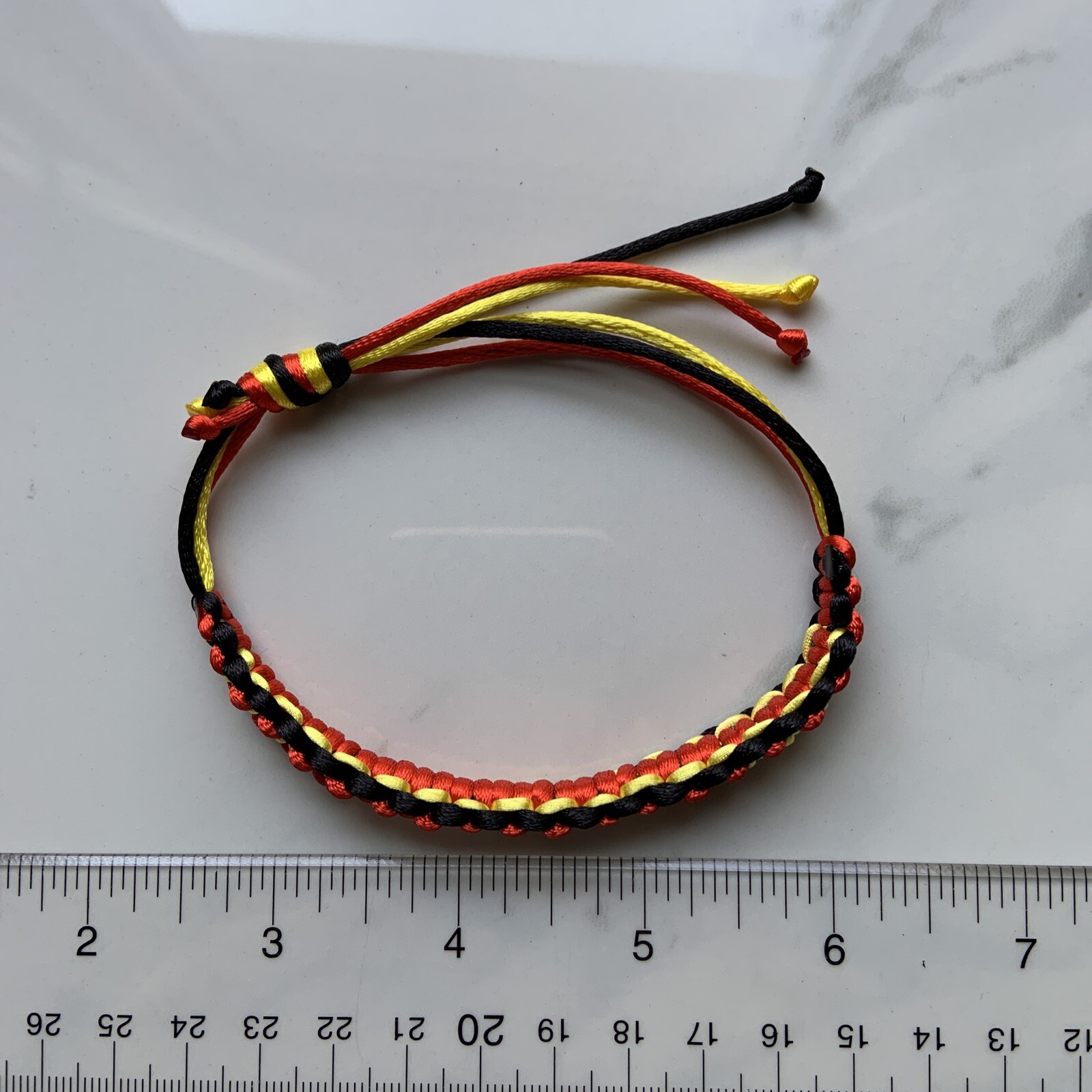 BELGIUM Bracelet BLACK YELLOW RED Armband Satin Rattail Nylon Macrame Cord