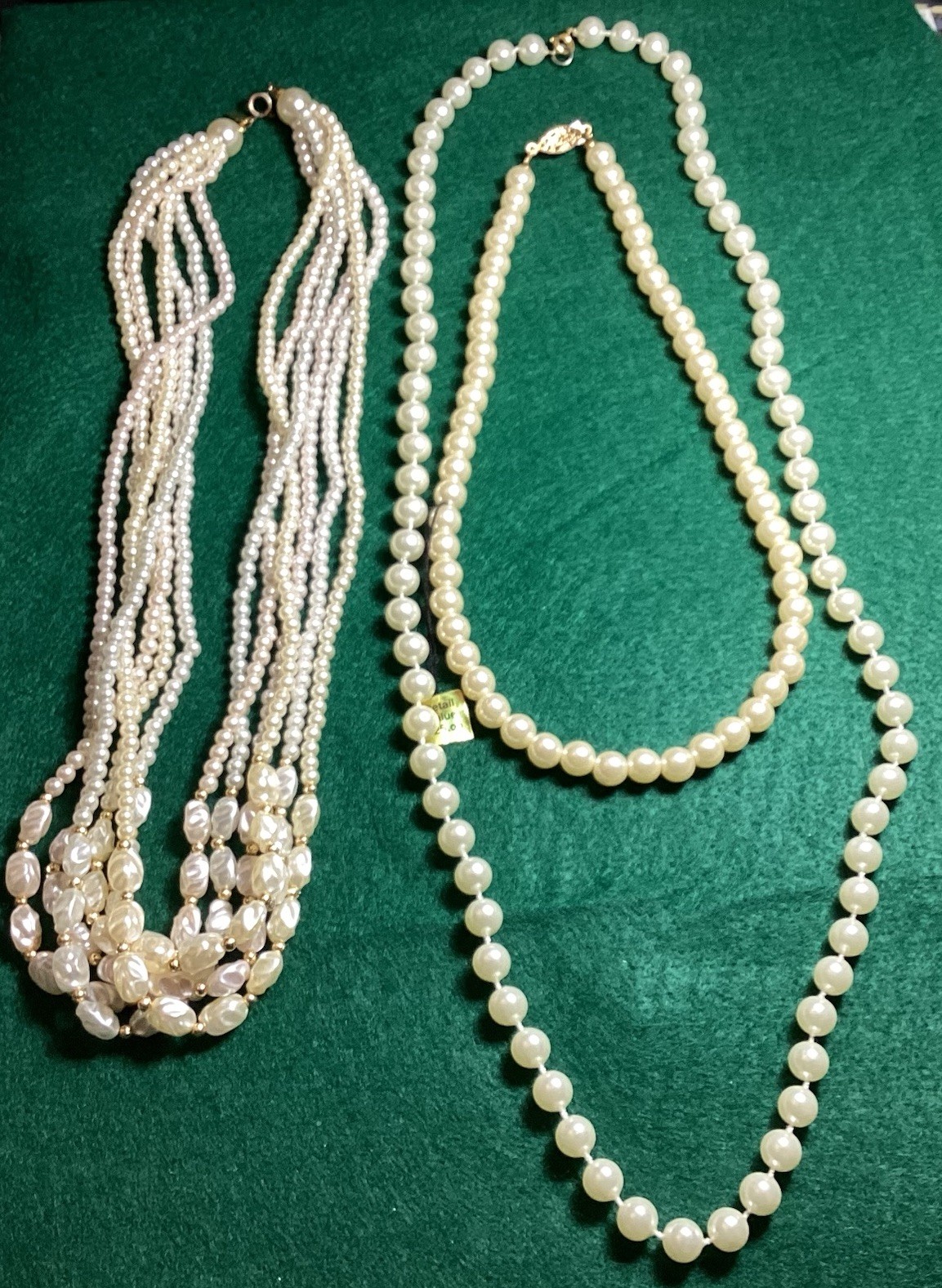 VTG LOT OF 3 FAUX PEARL NECKLACES 1 SIGNED LADY REMMINGTON 21 1/2”, 17 1/2”, 29”