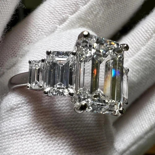 Timeless 4.50 Ct Emerald Cut Lab-Grown Diamond Engagement Ring in 14K White Gold