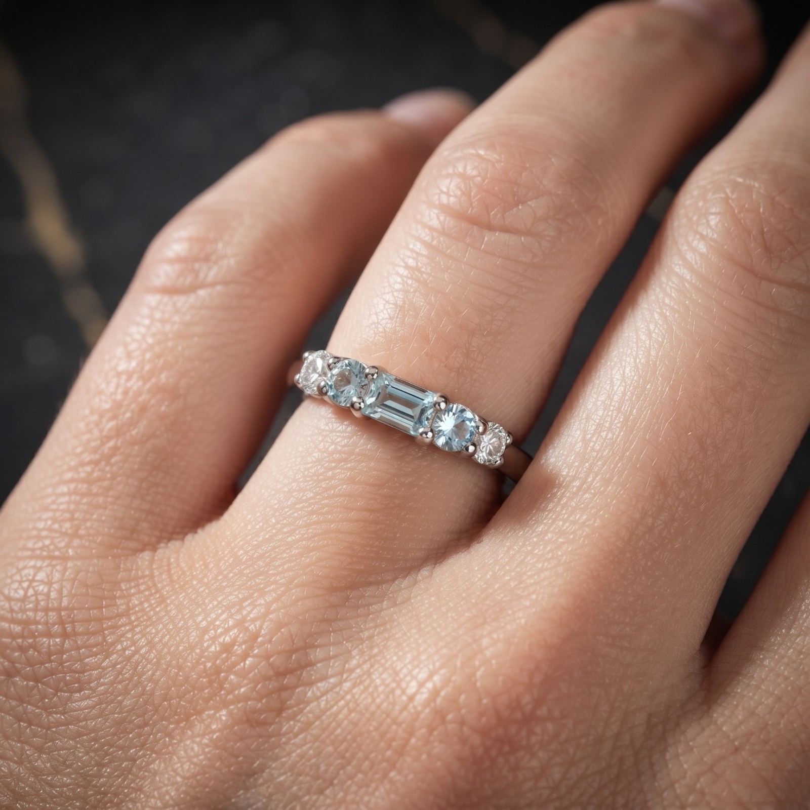 Emerald Cut 2.80 Ct Natural Aquamarine & Diamond Solid 14K White Gold Fun Ring