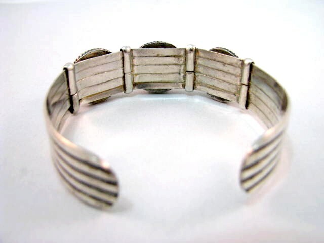 Solid Sterling Silver 900 Bangle With Larimar Bracelet Circa 1950