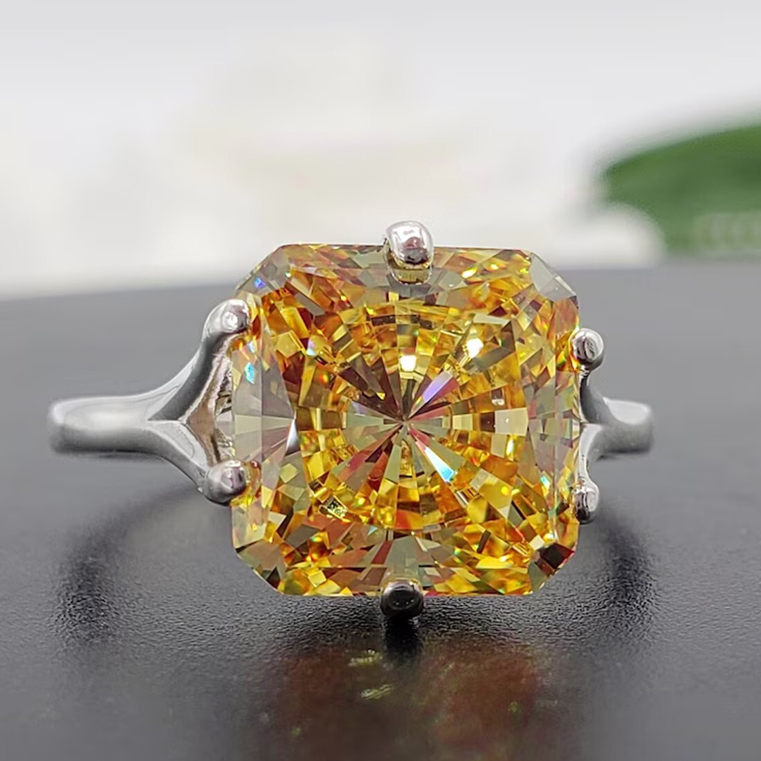 RARE 9.40 Ct Certified Treated Champagne Diamond Ring 925 Silver Prong Setting