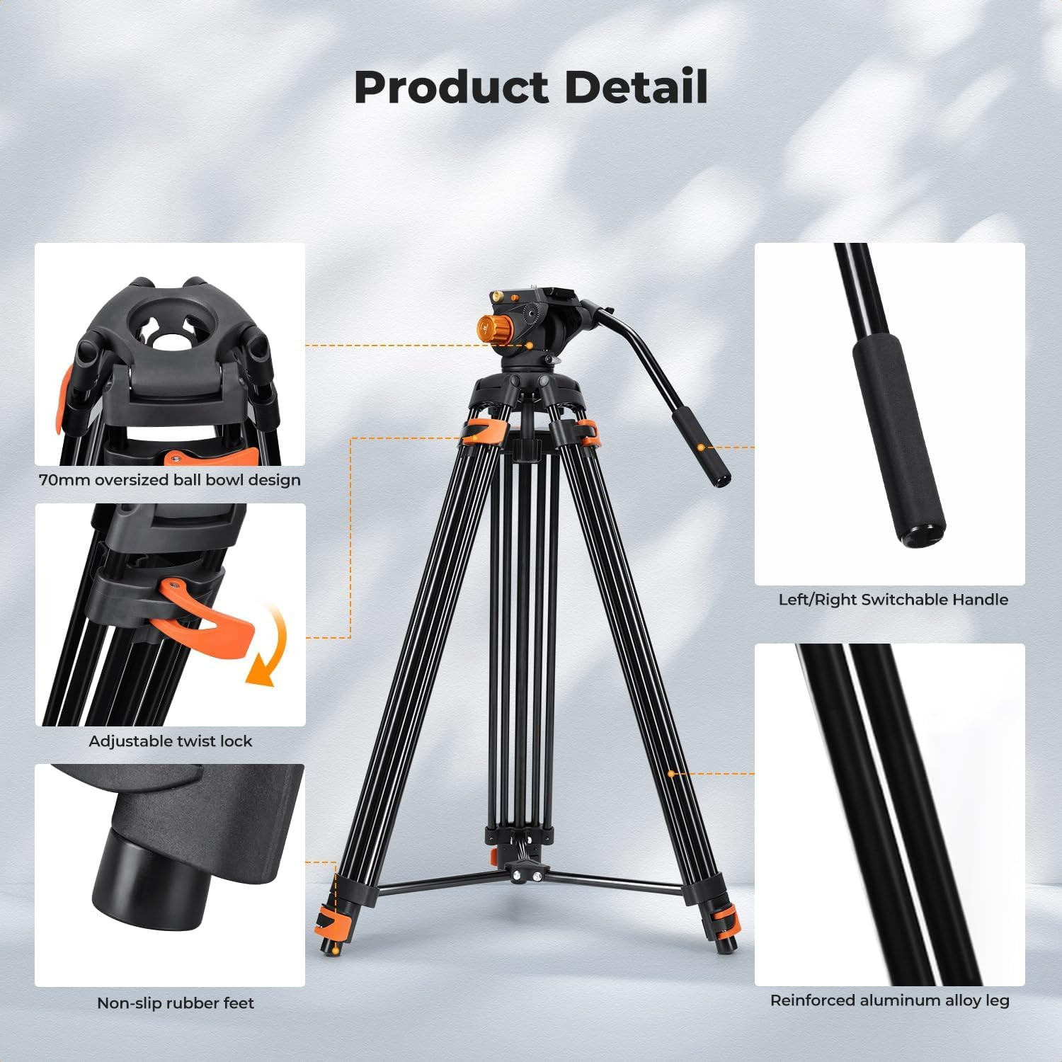 80″ Video Tripod with Fluid Head | Heavy Duty Aluminum Tripod, Smooth Damping, Q
