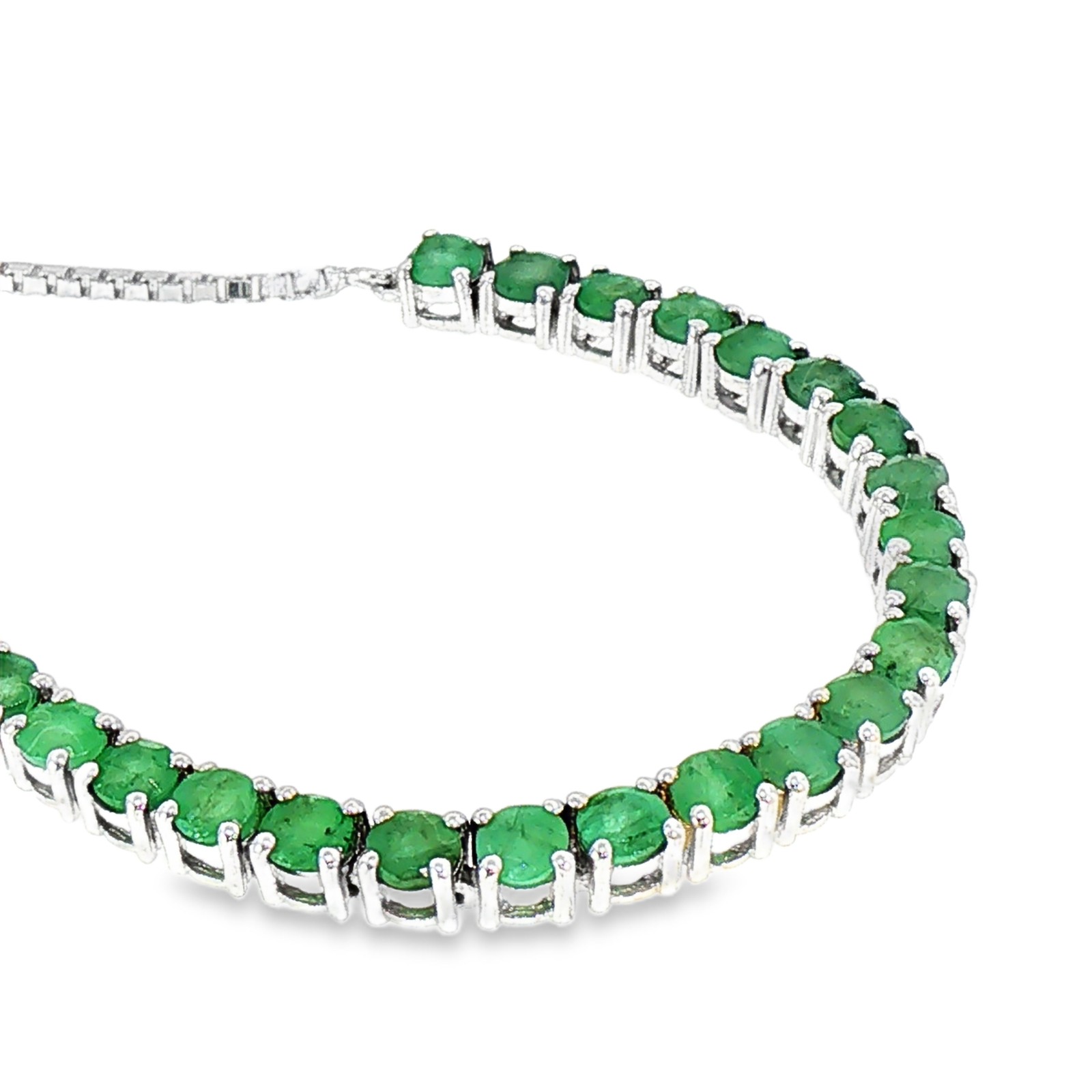 925 Sterling Silver Emerald Bracelet Adjustable Round 8.5gm Top Rich Green