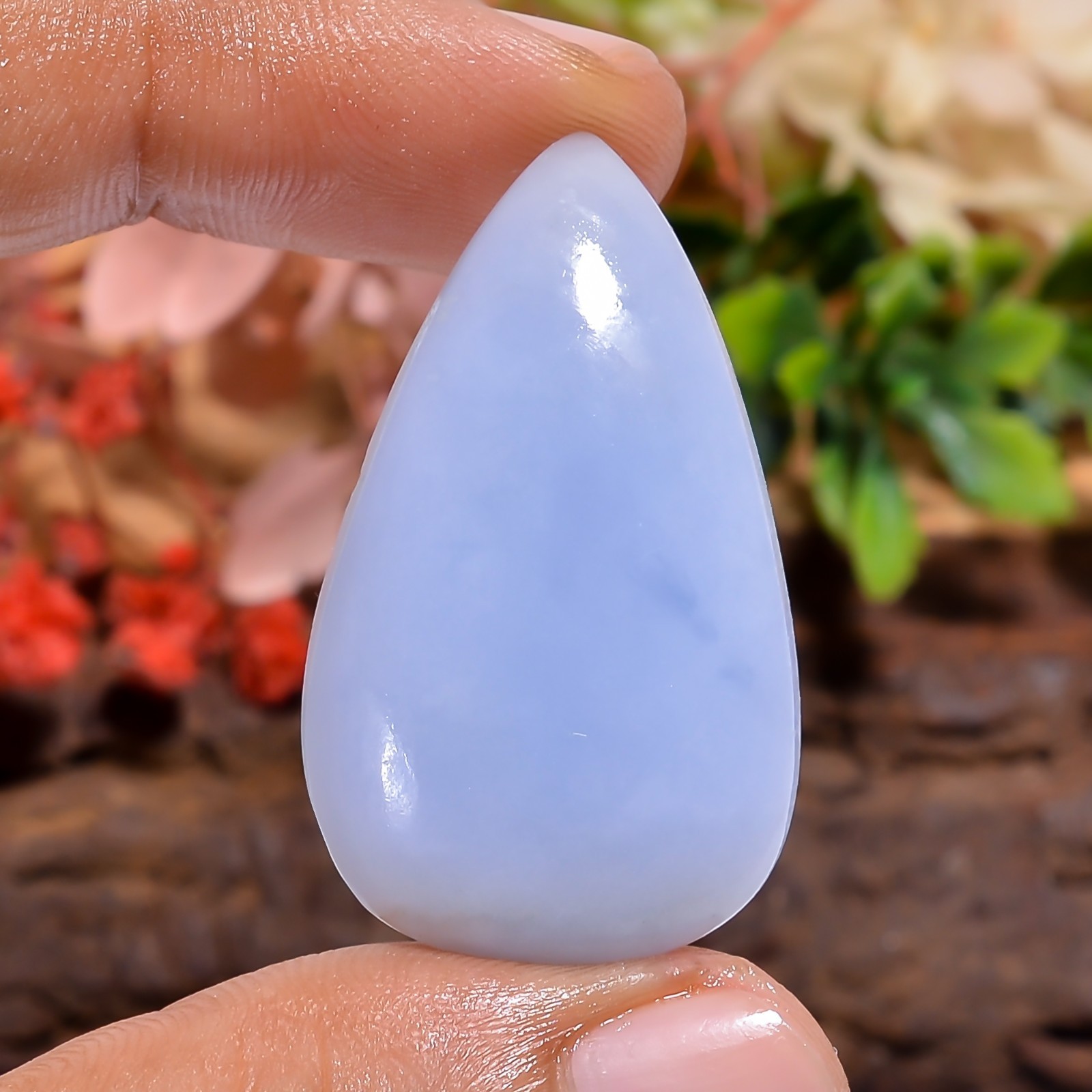 Natural Angelite Pear 39Ct 36X22X6mm Loose Gemstone Bezel Setting Blue Cabochon