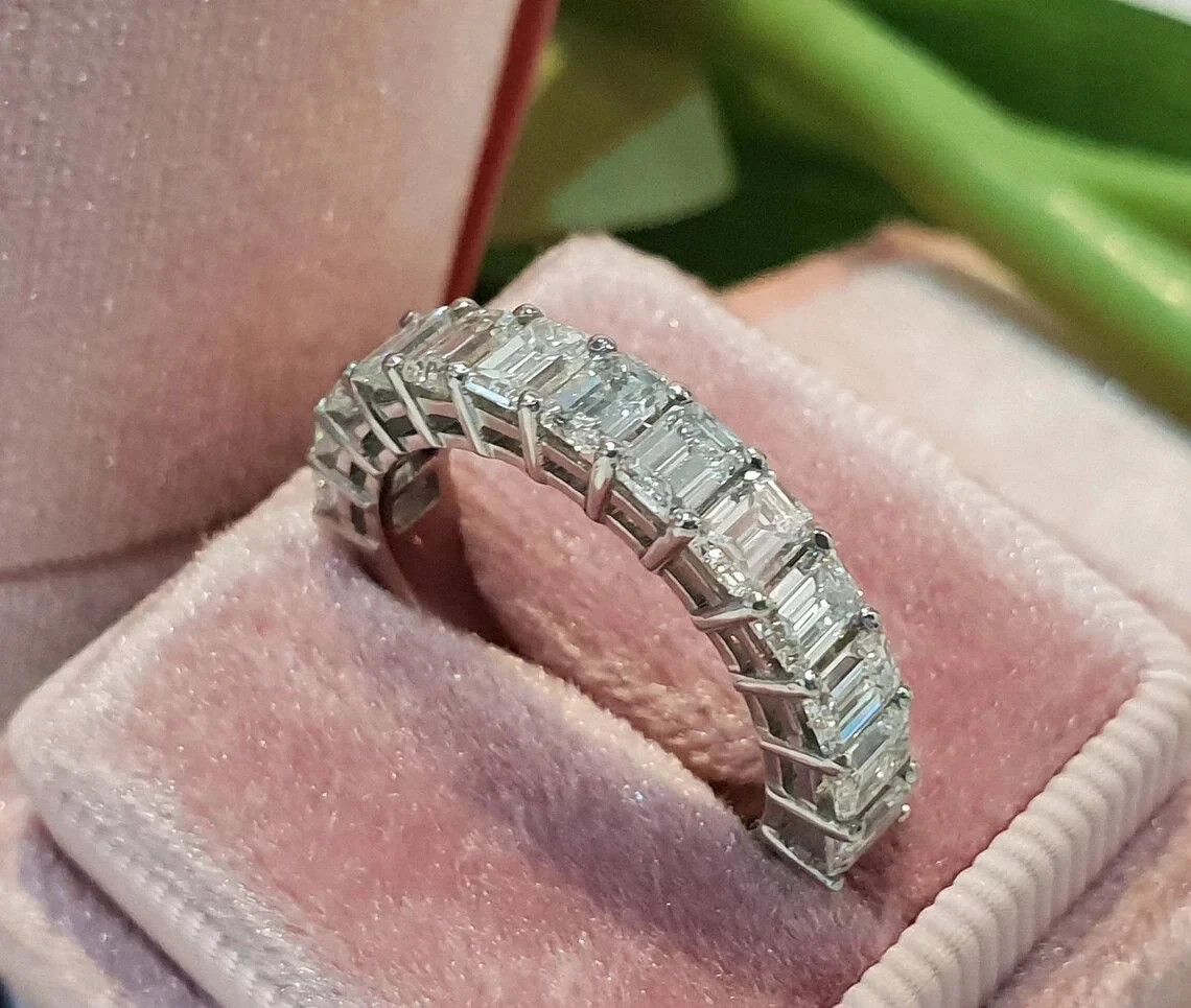 Lab Grown Diamond Half Eternity Band 2.21 Ct Emerald Cut 14k White Gold VVS E F