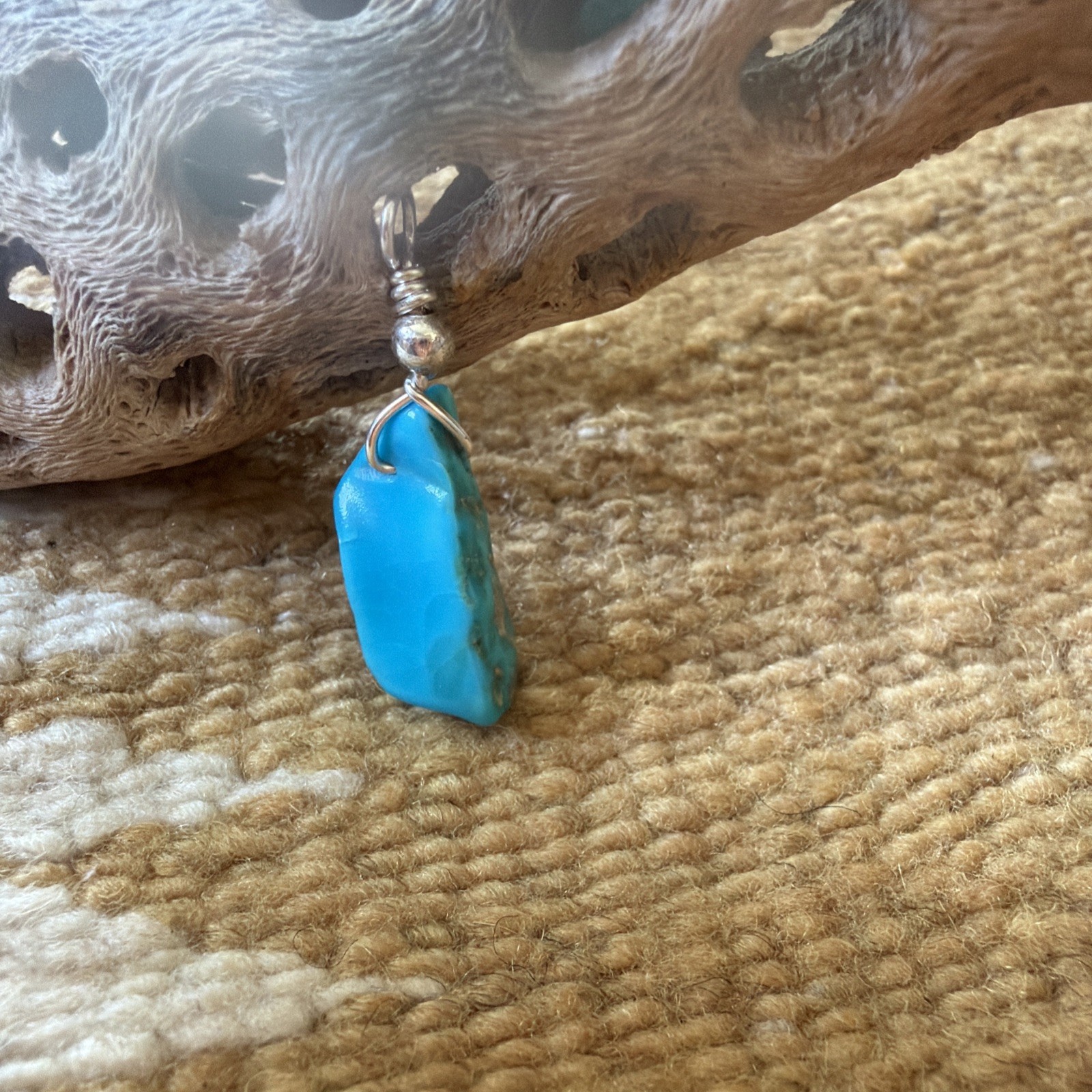 Pendant Genuine Kingman Turquoise Pentagon Sterling Silver Bead – Bale 1 1/2”
