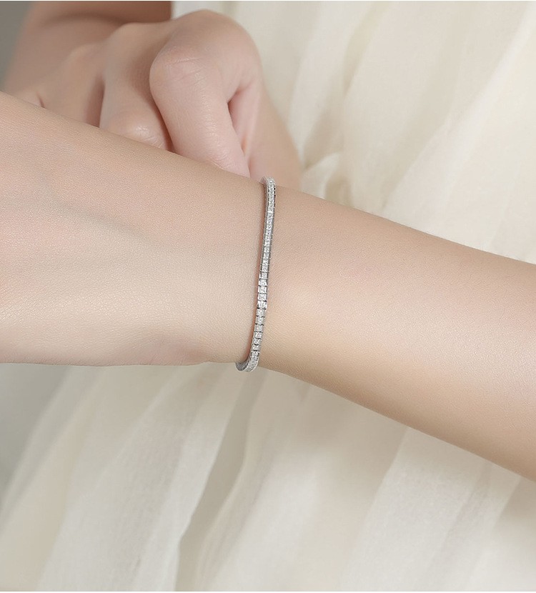 Ladies Princess Cut VVS Moissanite Tennis Chain Bracelet Real 925 Sterlng Silver