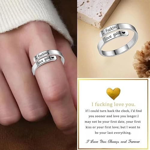 I F♡Cking Love You Ring for Women, Hope Rings Adjustable Stainless Steel Silver