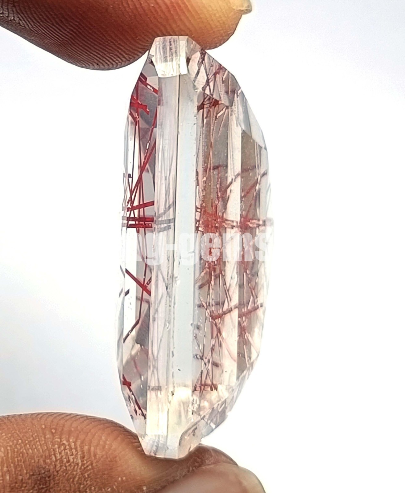Natural Red Rutilated Quartz 120Ct Emerald Cut Loose Gemstone IGL Certified 5DNB