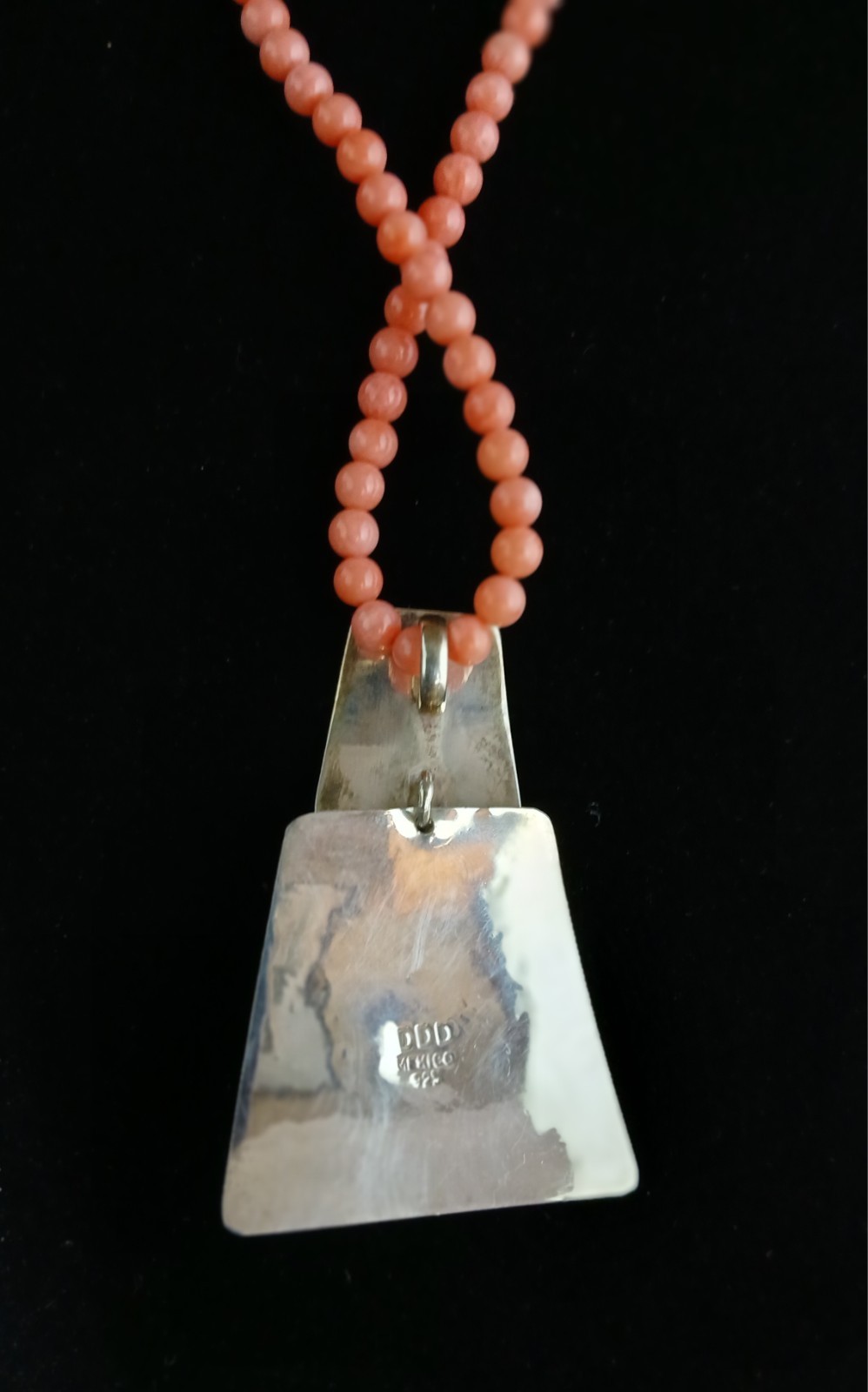 HSN DDD Geometric Pendant & Earrings- Coral Beaded Necklace Set 925