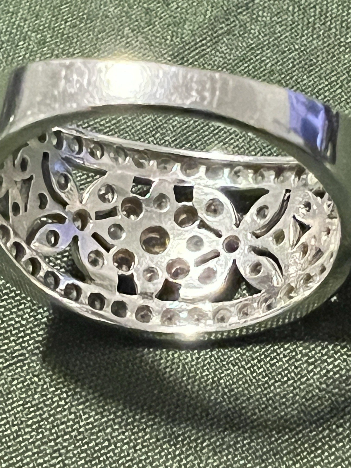 Vintage QVC Diamonique Solid White Gold Open Art Nouveau Floral CZ Ring Size 9