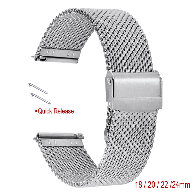 Metal Woven Mesh Watch Strap 18mm 20mm 22mm 24mm 316L Stainless Steel Watch Band