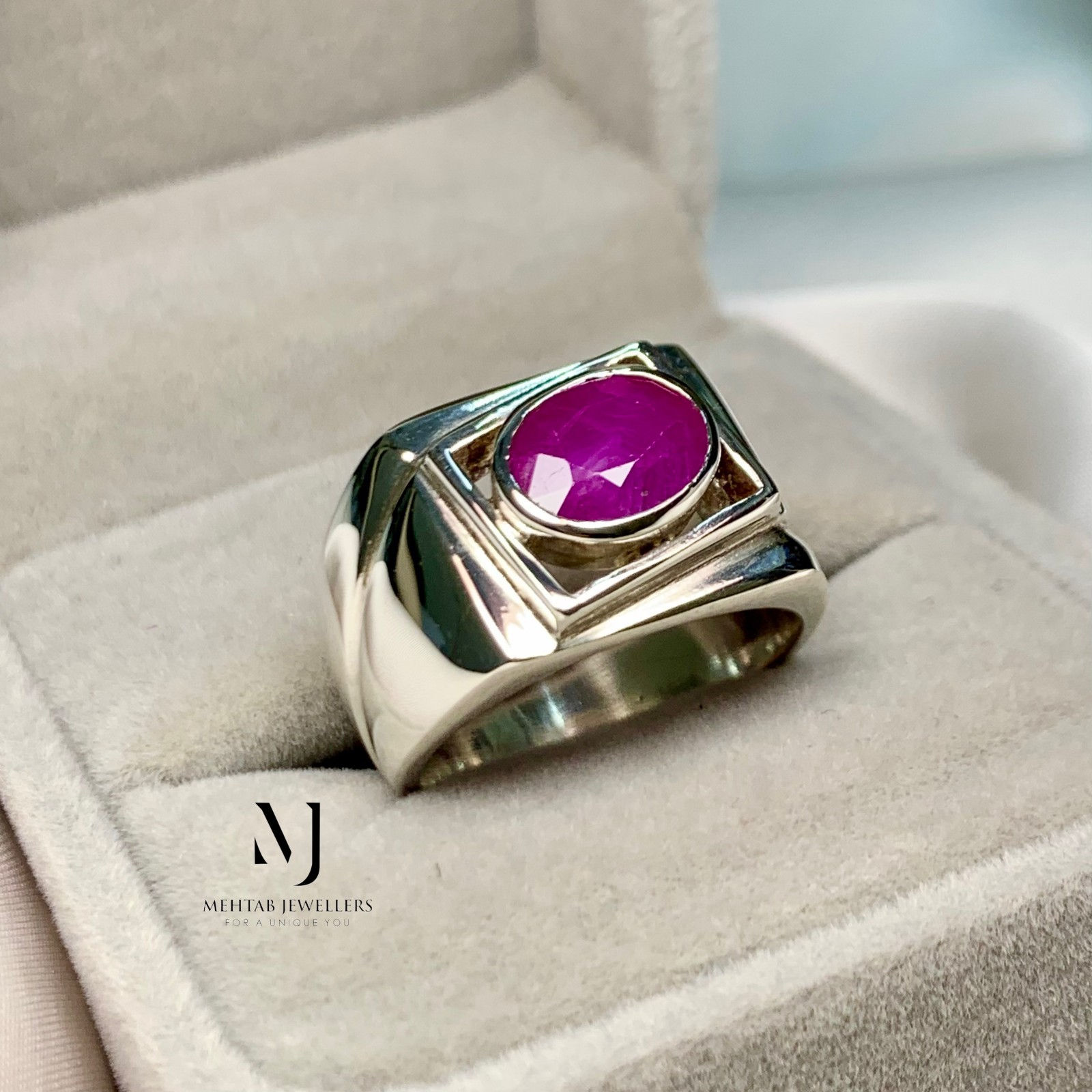 Natural Red Ruby Ring 925 Sterling Silver Men Statement Band Handmade Gift