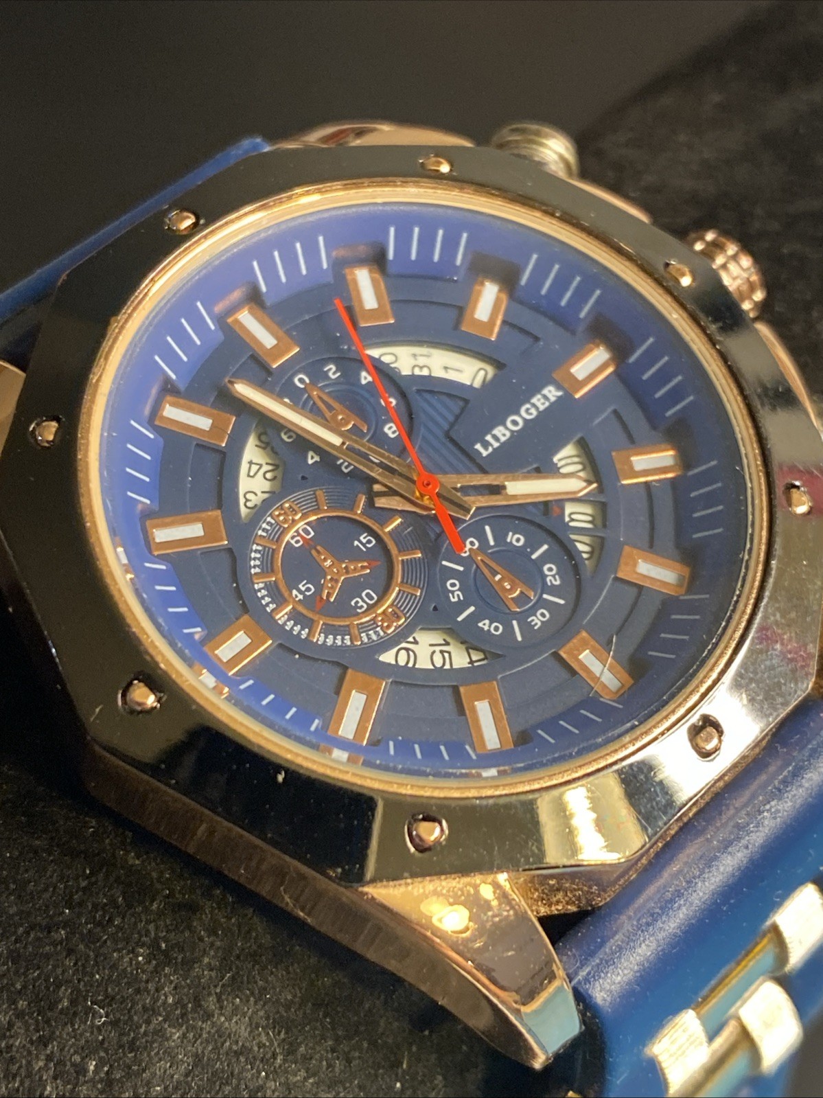 Liboger, Quartz, Blue/ Gold, Men’s Watch W Comfort Band Sport New Battery