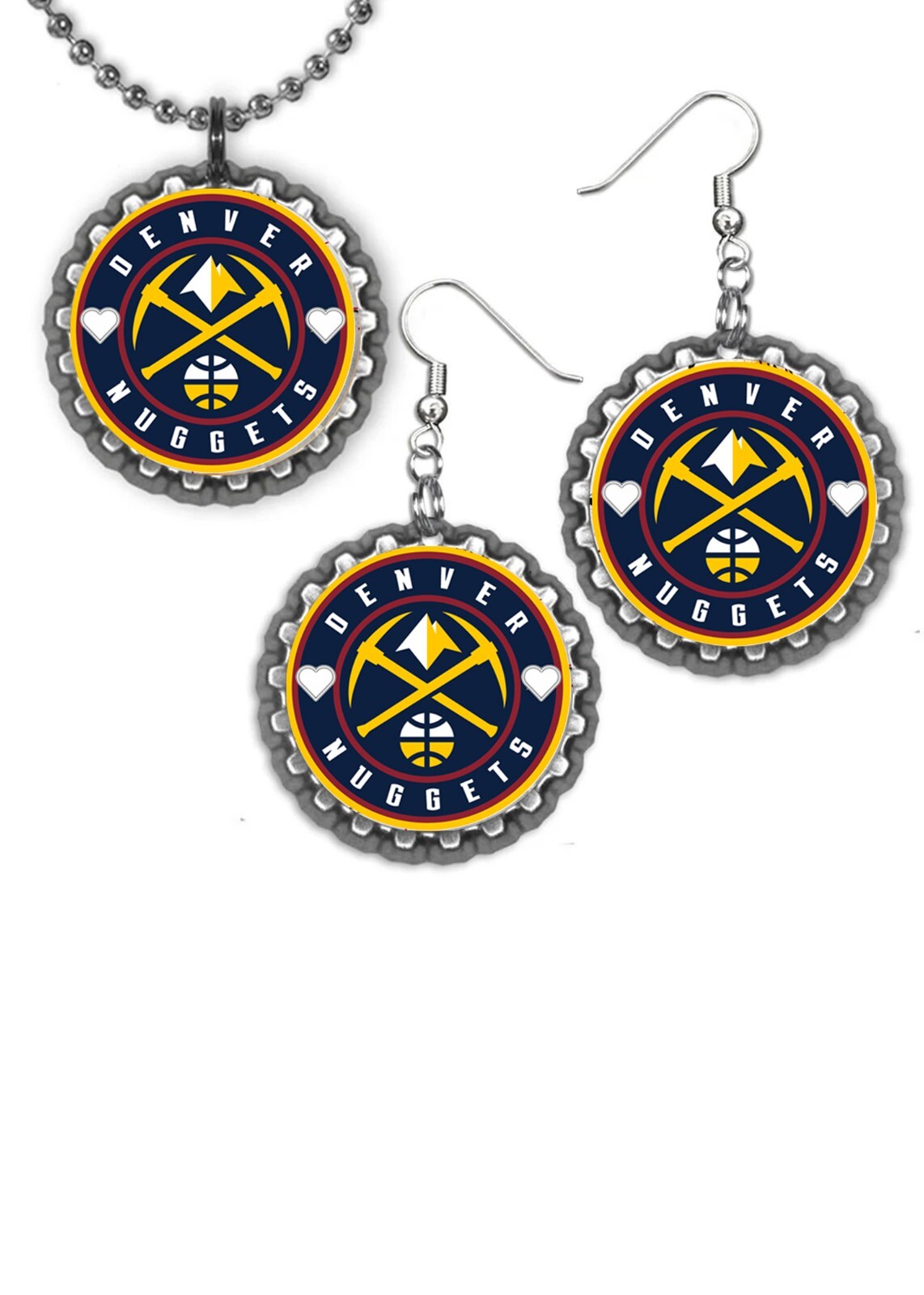Denver Nuggets Earrings and necklace set great gift silver color set jewelry