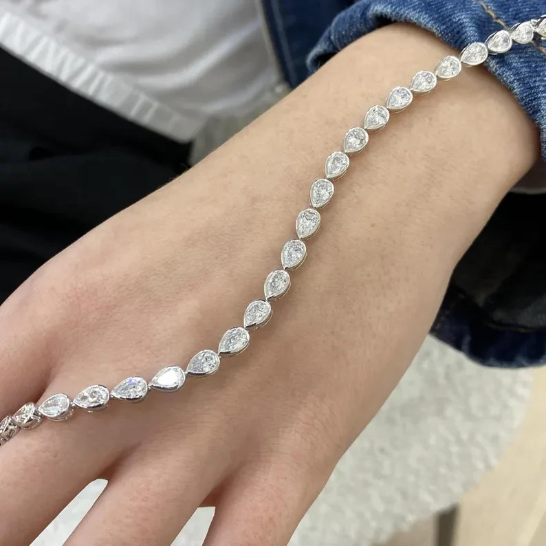 12.00 Ctw Pear Cut Lab Created Diamond Tennis Bracelet 14K White Gold Plated