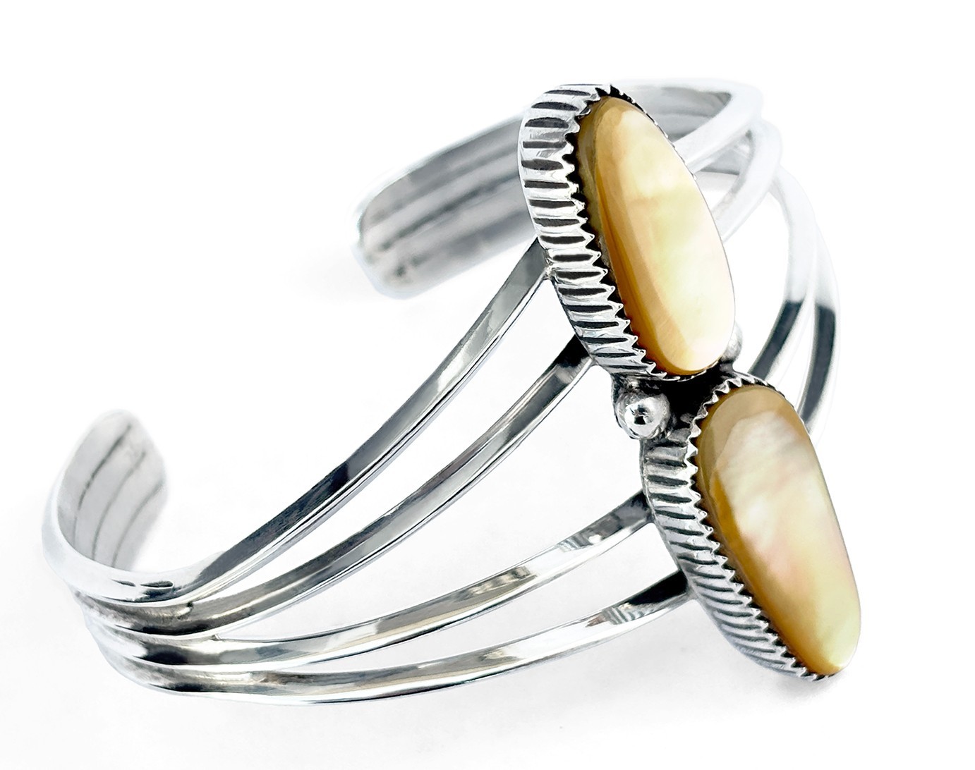 Navajo Sterling Silver & 2 Mother of Pearl Cuff Bracelet, G Boyd Native American