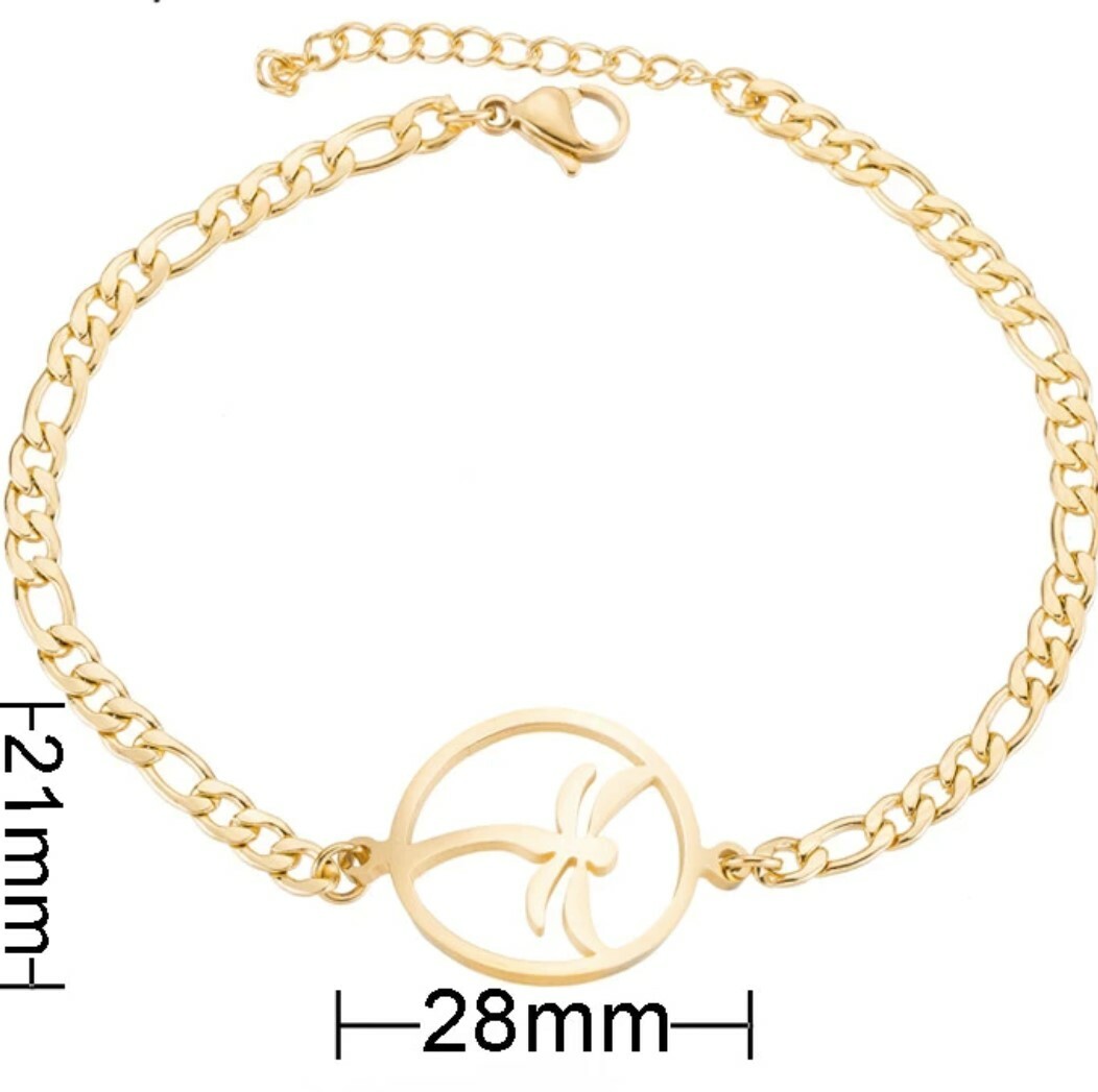 Gold Stainless Steel dragonfly bracelet ( 8.25 in) incl 4 cm extension