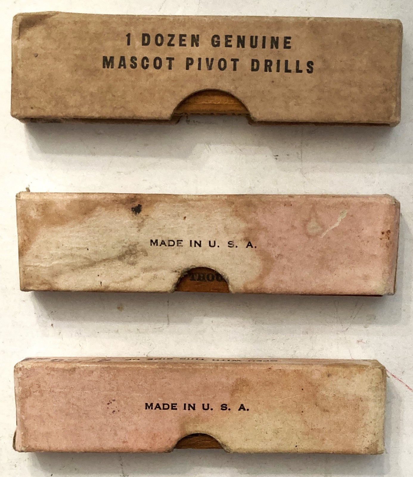 VINTAGE 15 WATCHMAKER’S MASCOT FLAT PIVOT DRILLS BY GROBET USA IN ORIGINAL BOXES